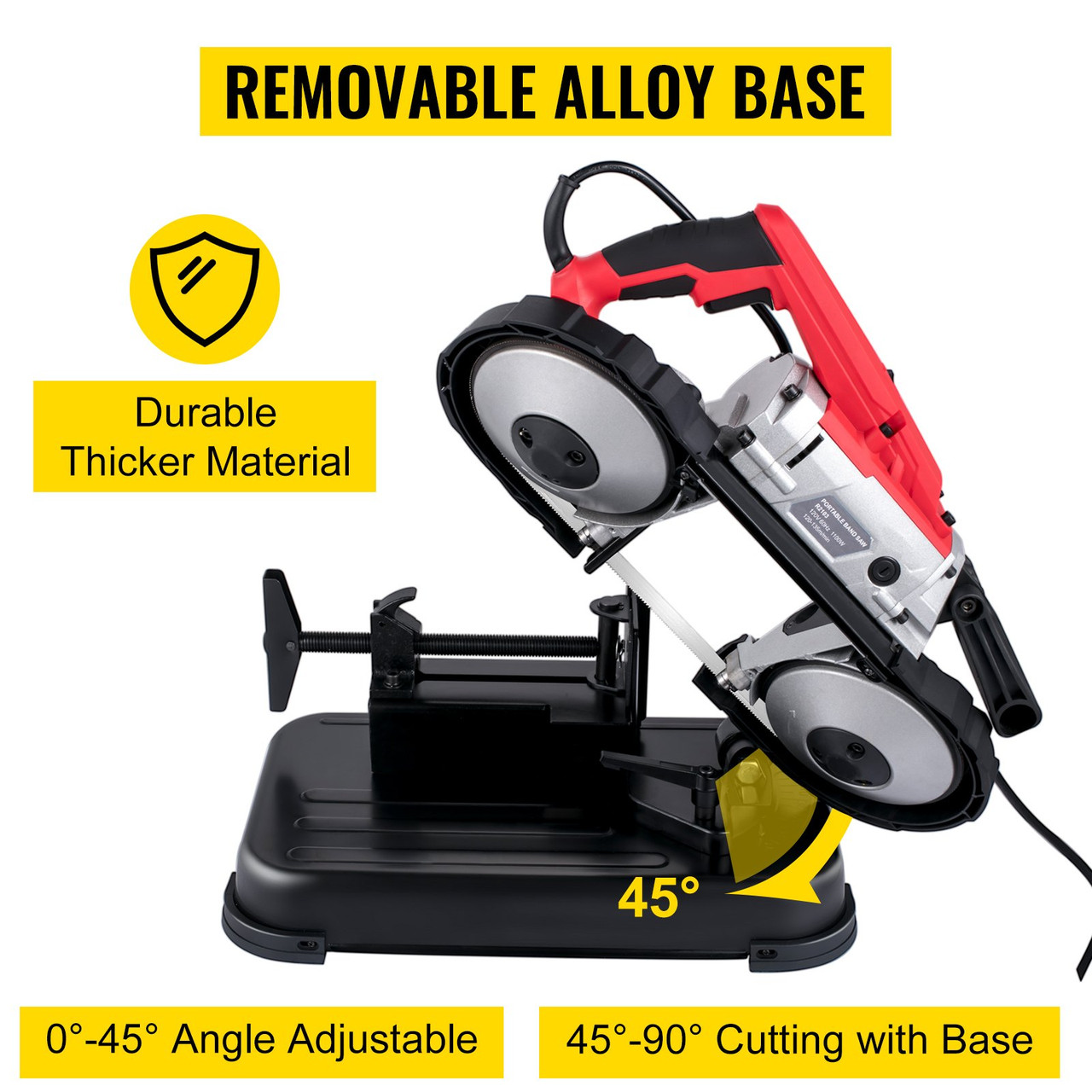 Portable Band Saw, 110V Removable Alloy Steel Base Cordless Band Saw, 5 Inch Cutting Capacity Hand held Band Saw,Variable Speed Portable Bandsaw, 10Amp Motor Deep Cut Band saw for Metal Wood