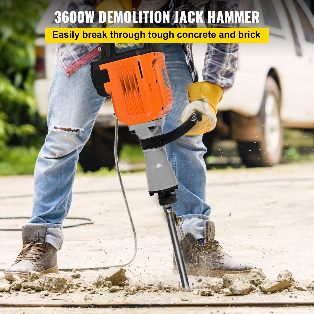 3600W Electric Demolition Hammer Heavy Duty Concrete Breaker 1400 BPM Jack Hammer Demolition Drills with Flat Chisel Bull Point Chisel (3600 W)