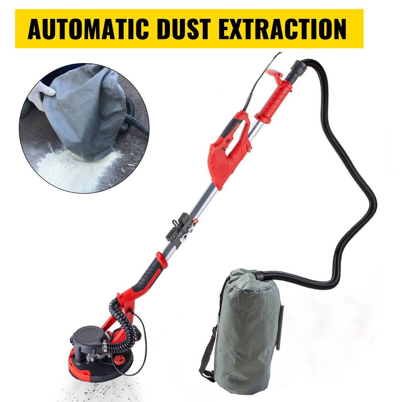 Drywall Sander 850W Electric, Electric Sander Variable Speed 800-1750RPM, Drywall Sander Foldable Sheetrock Sander, with Telescope Handle, Vacuum Bag Drywall Sanders 6 Sand Pads