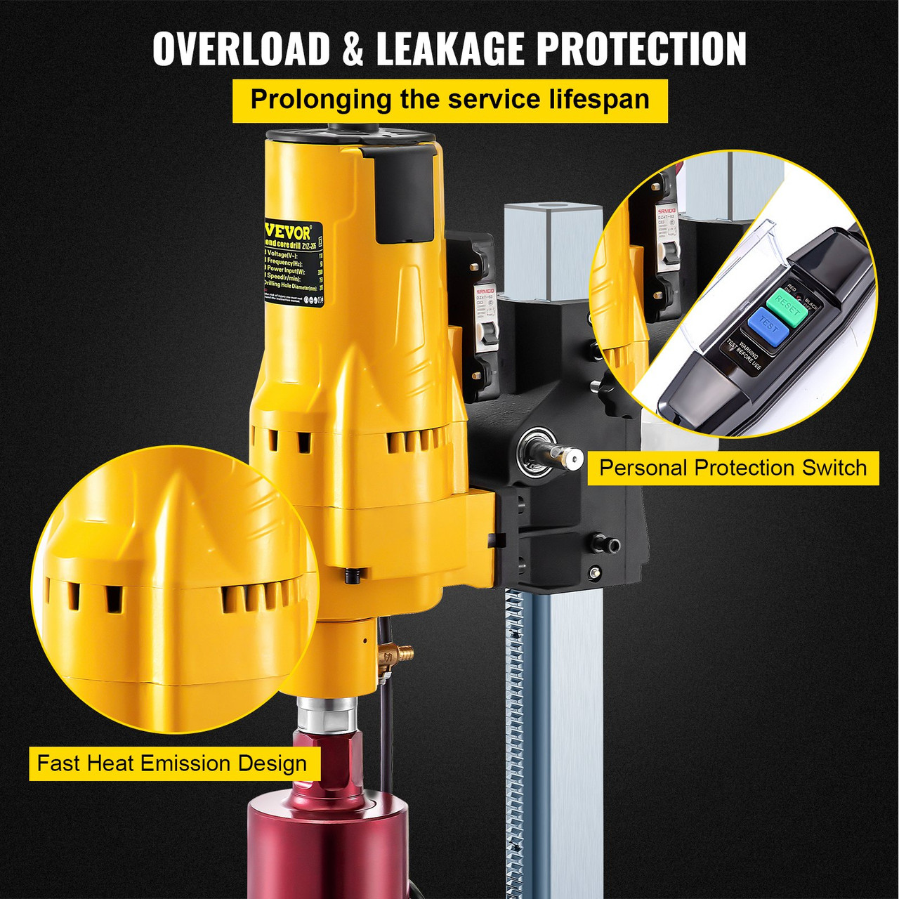 8 Inch/205MM Diamond Core Drilling Machine 3980W Diamond Core Drill Rig with Stand and Drill Bits,Wet Dry Core Drill Rig for Diamond Concrete Drilling Boring (Drill Bit Diameter: 4.25'/108MM)