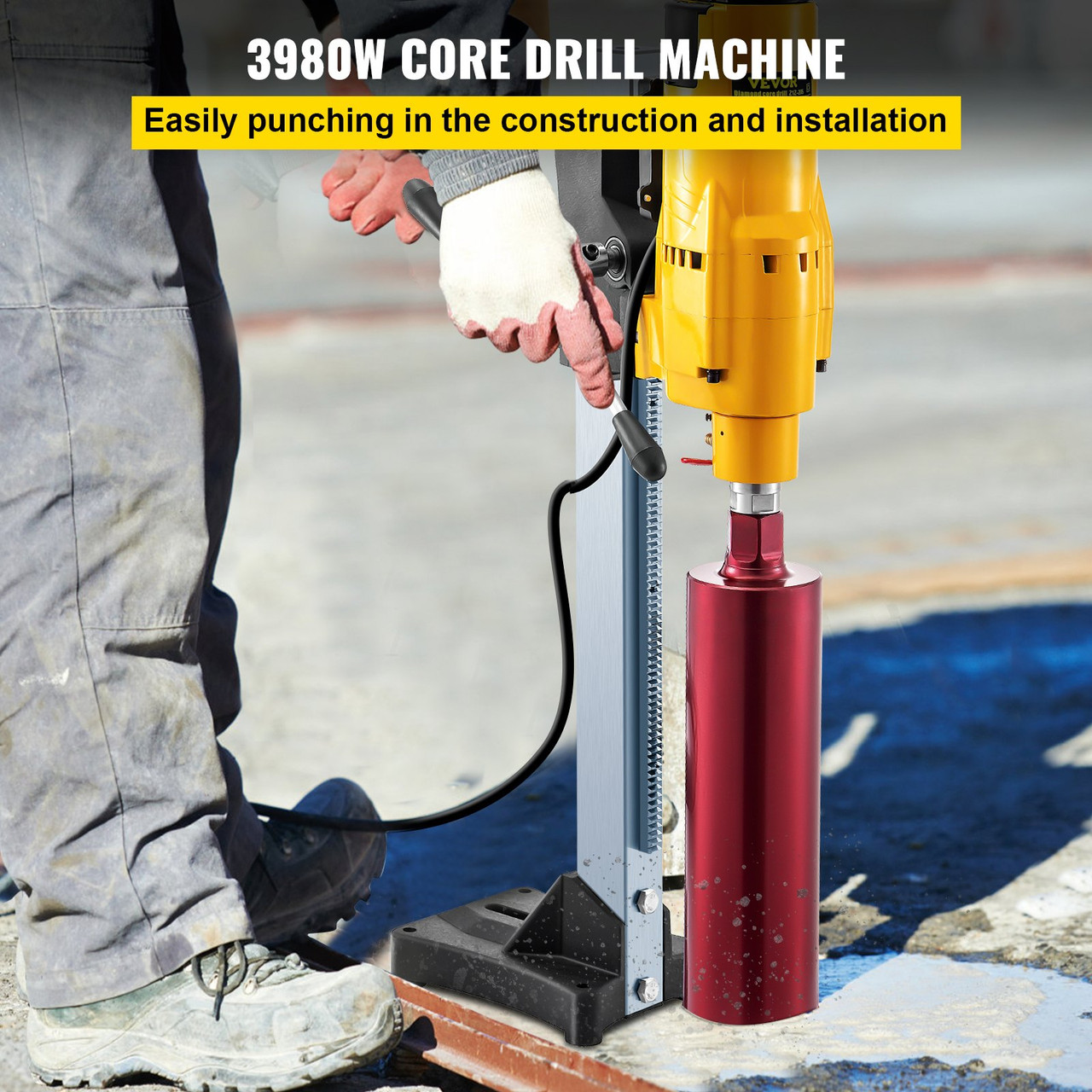 8 Inch/205MM Diamond Core Drilling Machine 3980W Diamond Core Drill Rig with Stand and Drill Bits,Wet Dry Core Drill Rig for Diamond Concrete Drilling Boring (Drill Bit Diameter: 4.25'/108MM)