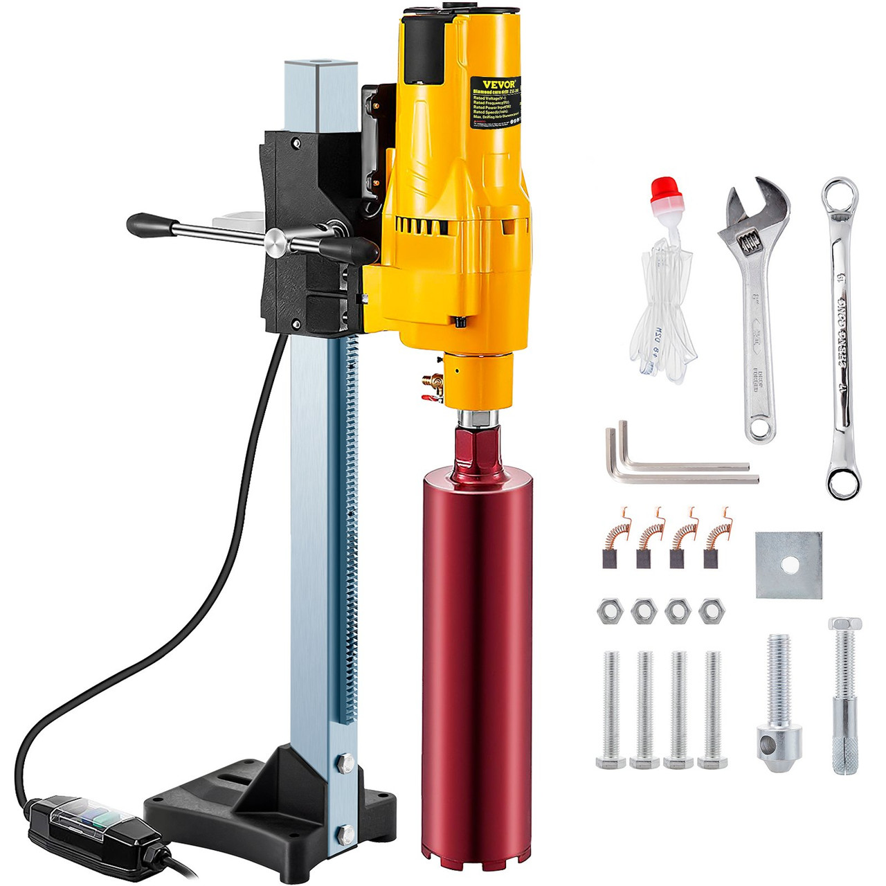 8 Inch/205MM Diamond Core Drilling Machine 3980W Diamond Core Drill Rig with Stand and Drill Bits,Wet Dry Core Drill Rig for Diamond Concrete Drilling Boring (Drill Bit Diameter: 4.25'/108MM)