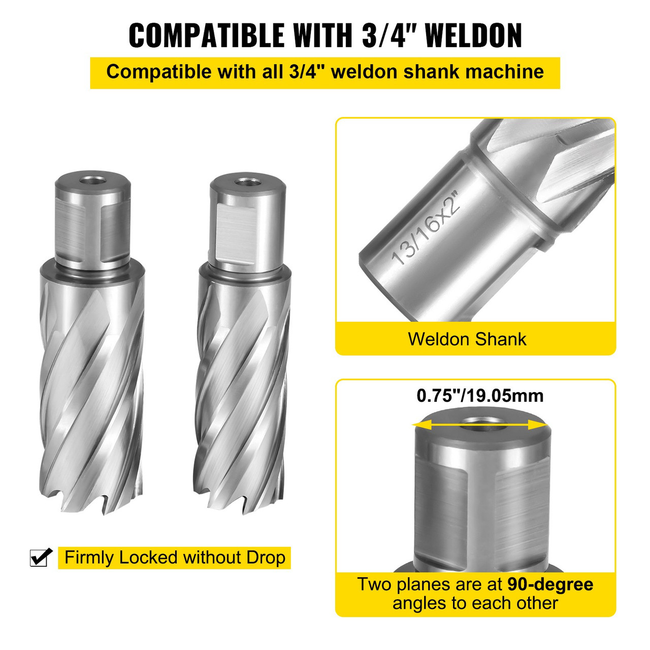 HSS Annular Cutter Magnetic Drill Set 6 PCS 3/4" Weldon Shank 2" in Depth