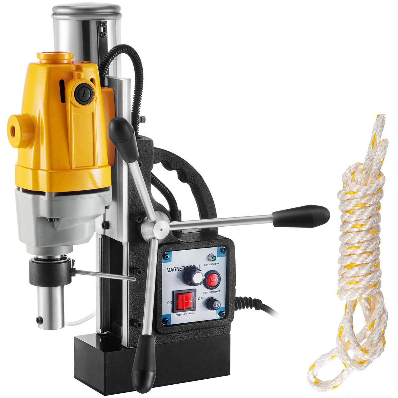 Magnetic Drill, 200-550RPM Stepless Speed Electromagnetic Drill Press, 2.16" Depth 1.57" Dia Magnetic Core Drill, 2700LBS Boring Tool Drill Press, 1100W Drill Press, Yellow & Black Drill Machine