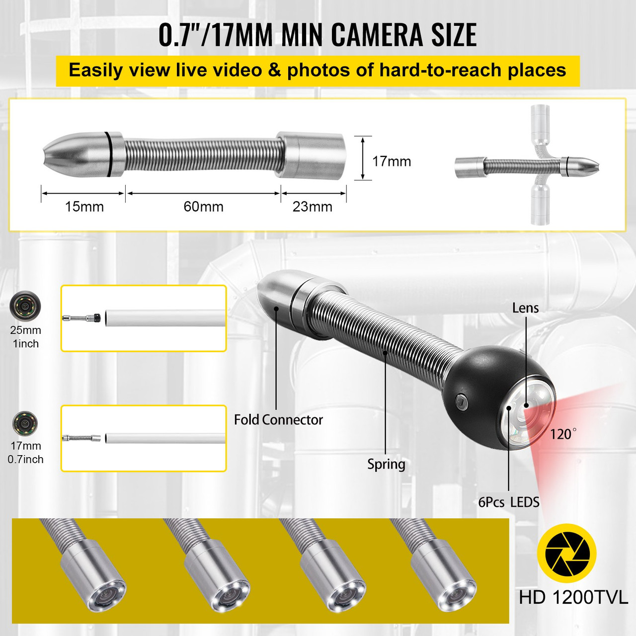 VEVOR Sewer Camera, 65.6Ft 4.3-in Screen, Pipeline Inspection Camera W/Dvr  Function and Snake Cable, Waterproof Ip68 Borescope with LED Lights,  Industrial Endoscope For Home Wall Duct Drain Pipe Plumbing in the  Inspection