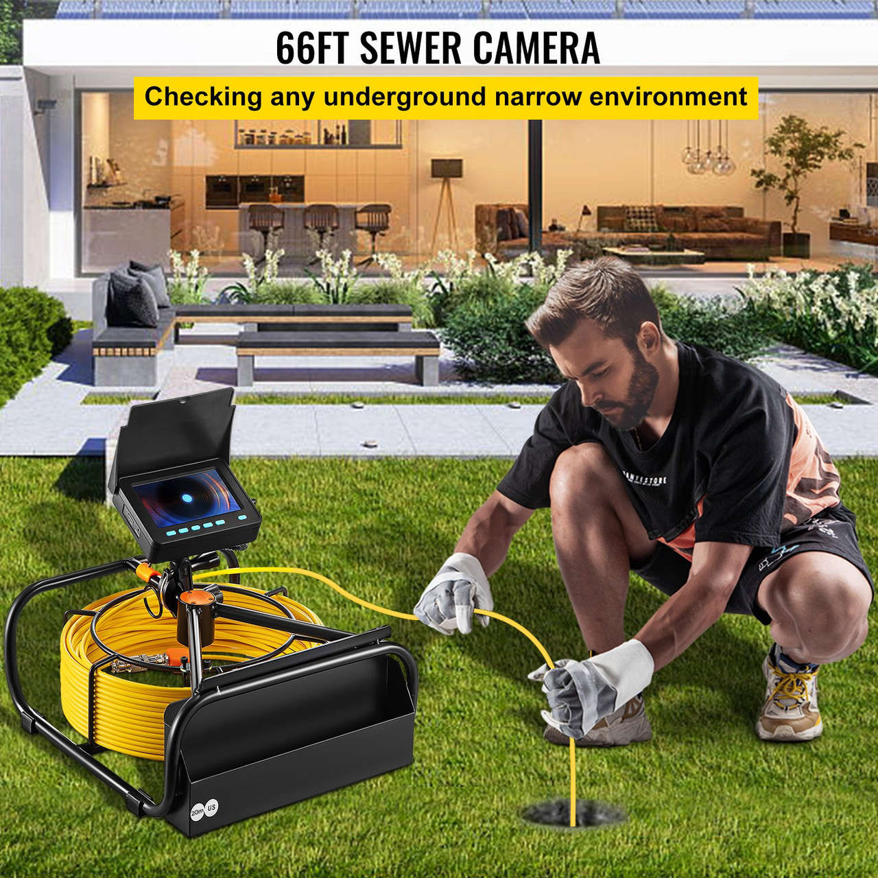 Sewer Camera, 65.6FT 4.3" Screen, Pipeline Inspection Camera w/DVR Function & Snake Cable, Waterproof IP68 Borescope with LED Lights, Industrial Endoscope for Home Wall Duct Drain Pipe Plumbing