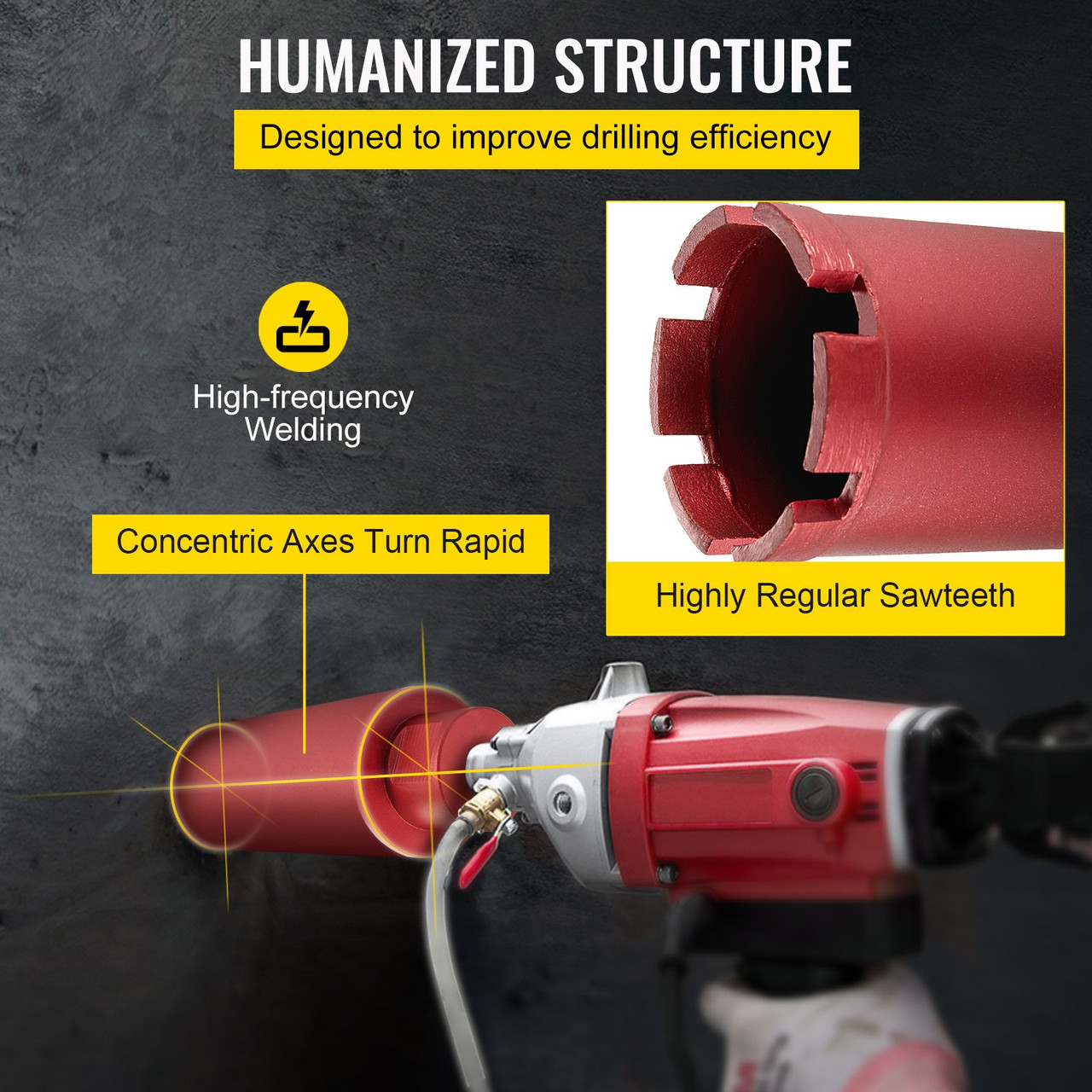 Diamond Core Drill, 2.5"/63mm Diameter Core Drill Bit, 14"/355mm Concrete Core Drill Bit, 5/8"-11 Thread Core Bit, Wet Drill Core Bits w/a Blade, Diamond Dry/Wet Coring Bit For Concrete Brick