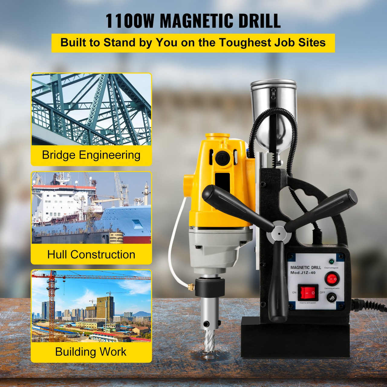 1100W Magnetic Drill Press with 1-1/2 Inch (40mm) Boring Diameter MD40 Magnetic Drill Press Machine 2810 LBS Magnetic Force Magnetic Drilling System 670 RPM with 11 Pcs HSS Annular Cutter Kit