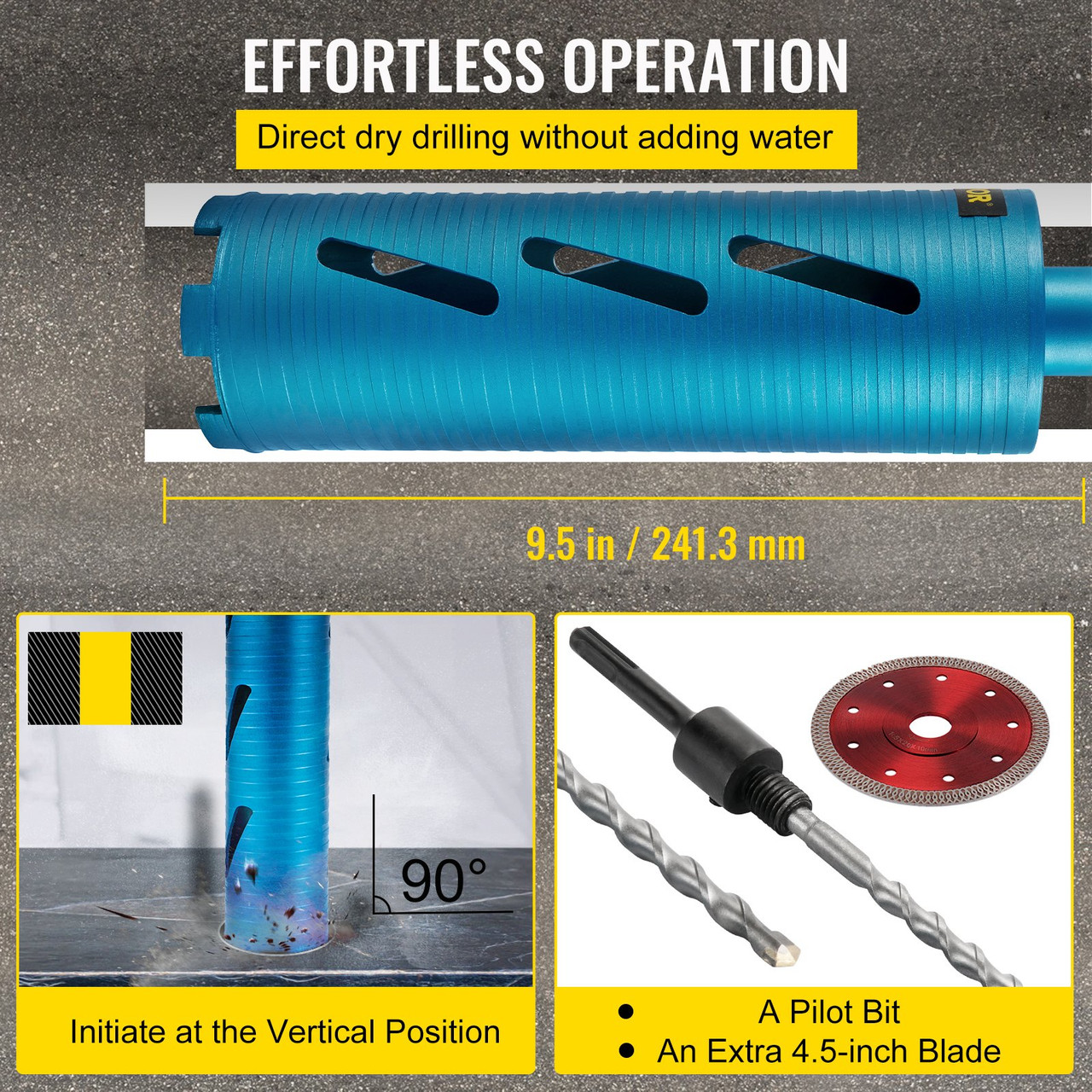 Core Drill Diamond Dry Coring Bit 3.5" with Pilot Bit for Hard Concrete