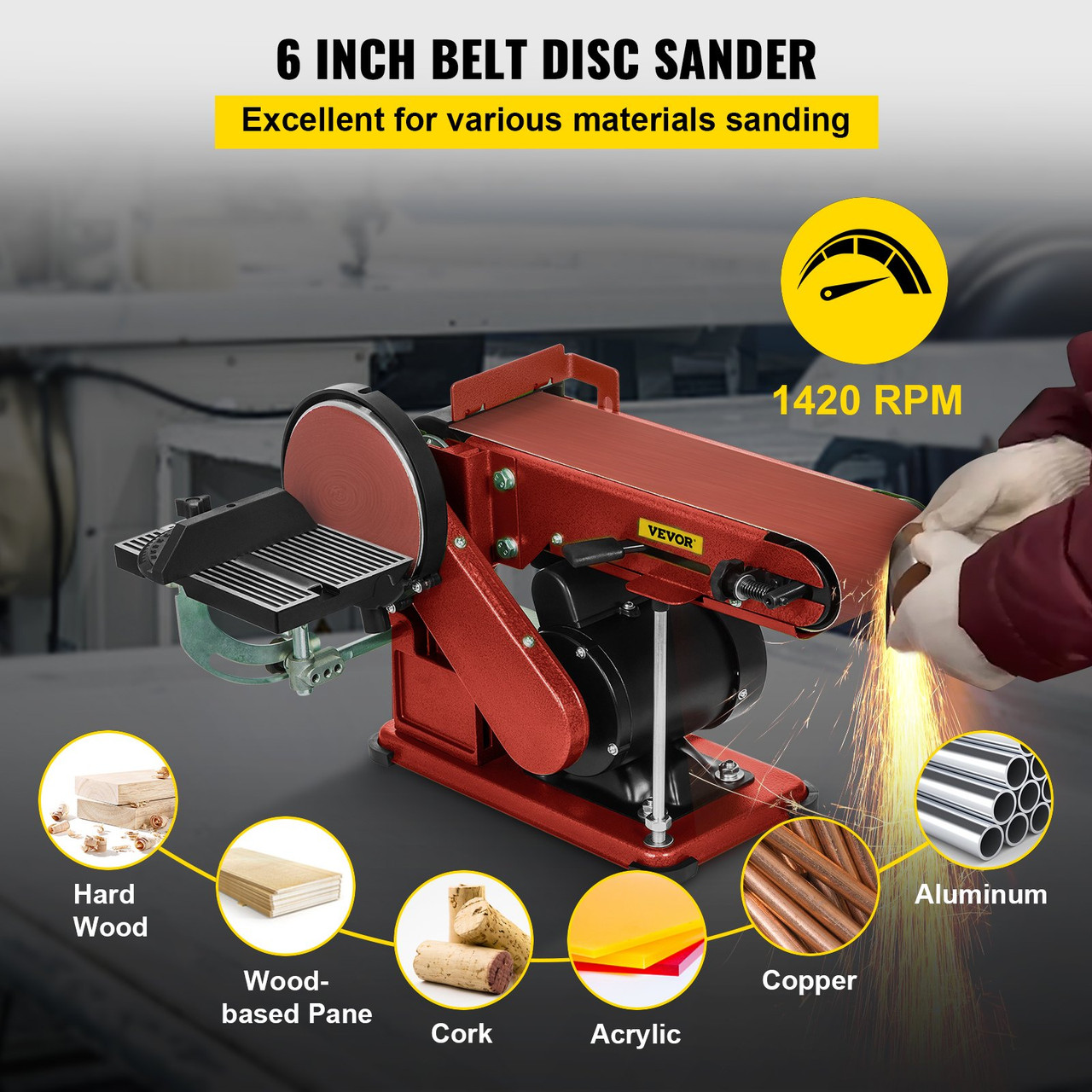 Belt Disc Sander 4x36inch and 6inch Disc, Benchtop Disc Sander 375W,Disc Combo Sander with Built-In Dust Collection,Bench Sander for Woodworking
