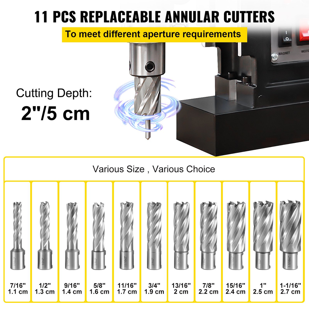 HSS Annular Cutter Magnetic Drill Set 11PCS 3/4" Weldon Shank 2" in Depth