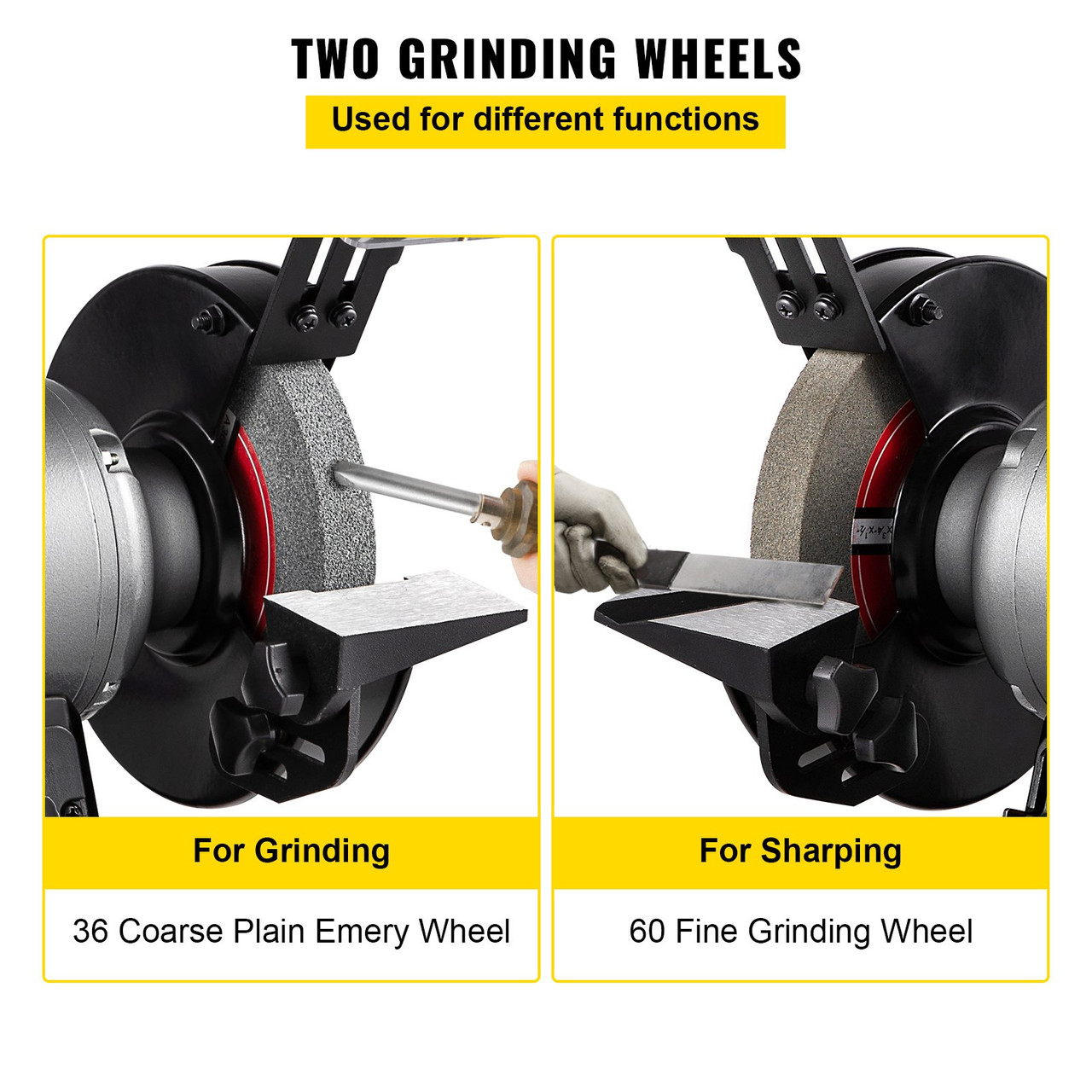 6 inch Bench Grinder, 750W 1 HP Motor, Variable-Speed Benchtop Grinder with 3400 RPM and Work Light, Two Types Wheels for Grinding, Sharping and Smoothing