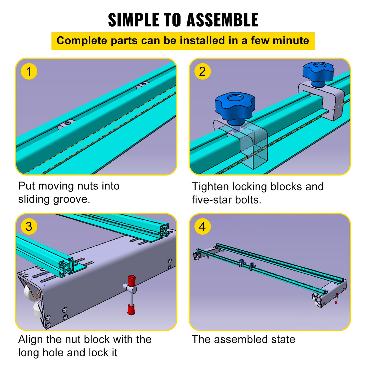 64"/ 162cm Adjustable Router Sled for Flattening Slabs with Locking System