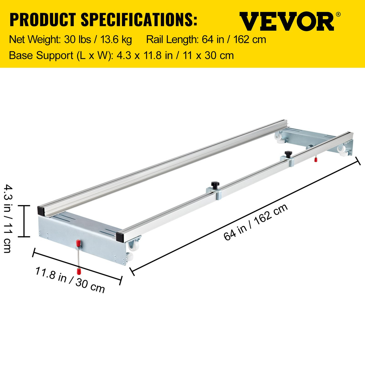 64"/ 162cm Adjustable Router Sled for Flattening Slabs with Locking System