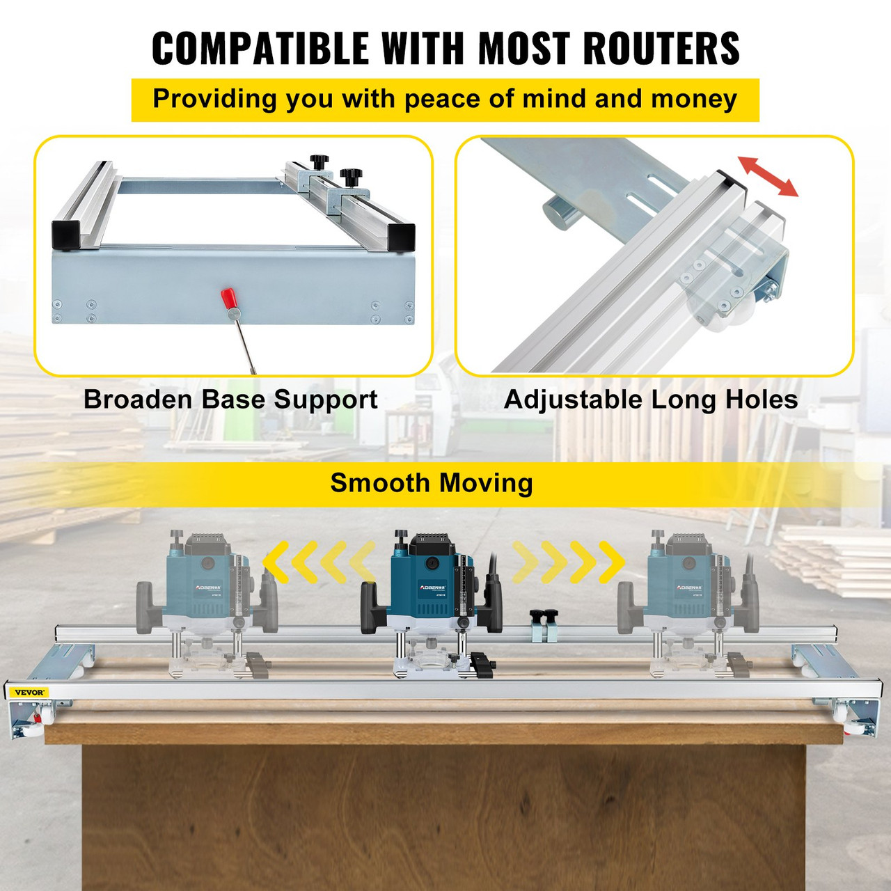 64"/ 162cm Adjustable Router Sled for Flattening Slabs with Locking System