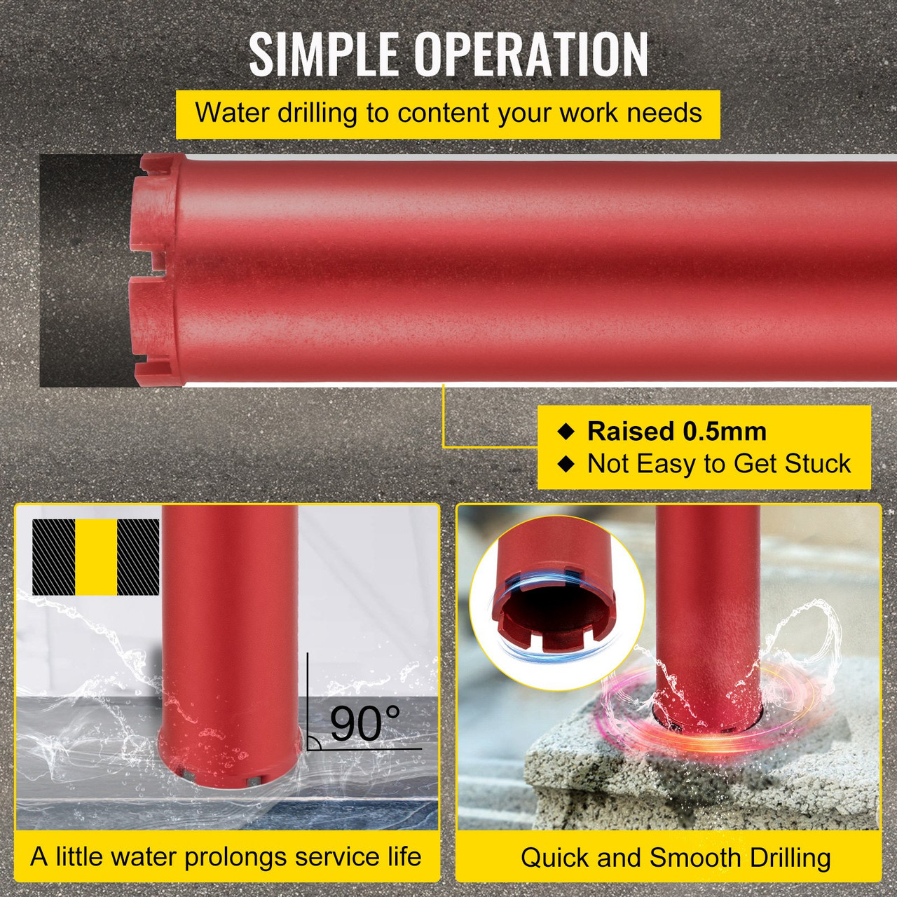 Dry Diamond Core Drill 4"/101mm Dia &14" Long Adapts Concrete Masonry