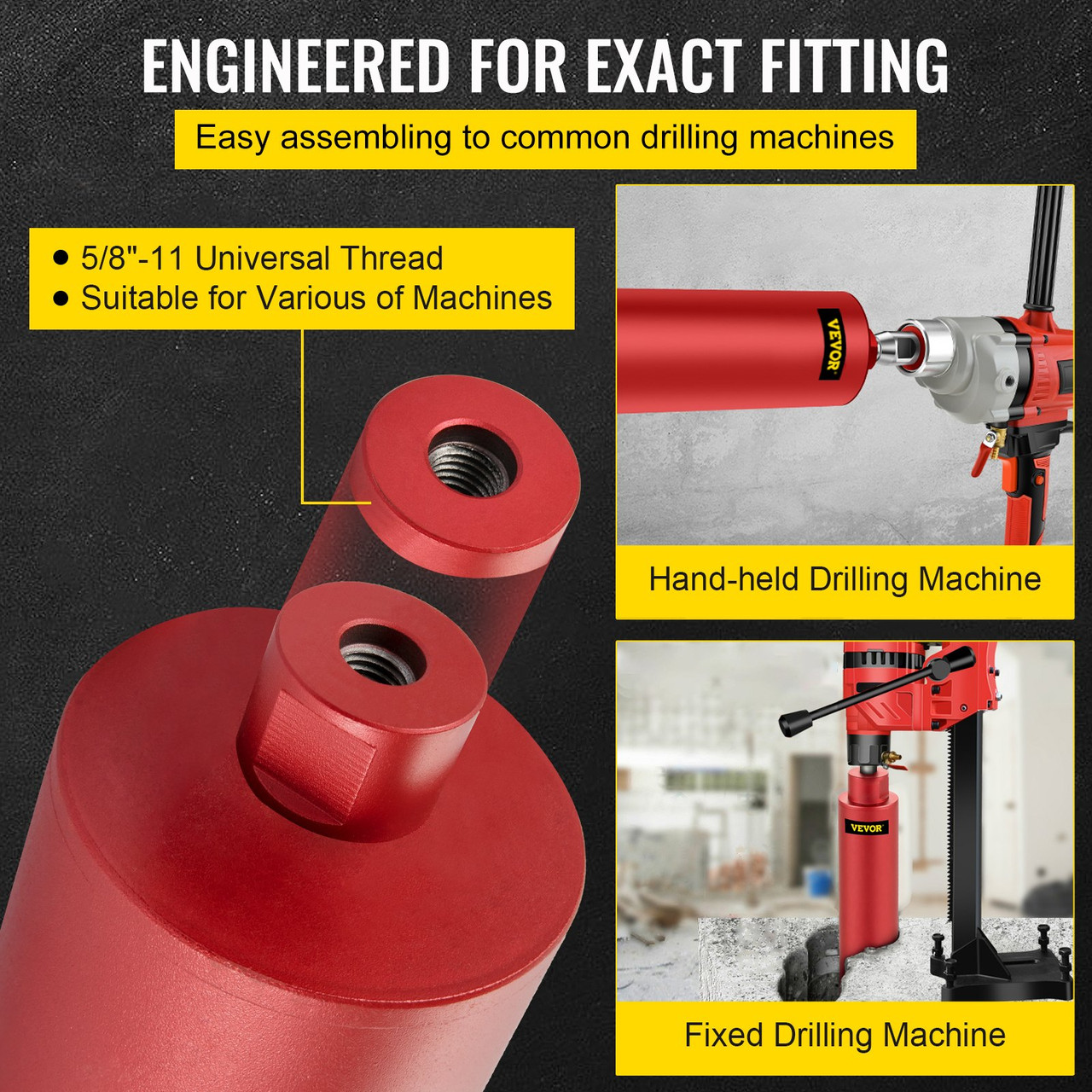 Dry Diamond Core Drill 4"/101mm Dia &14" Long Adapts Concrete Masonry