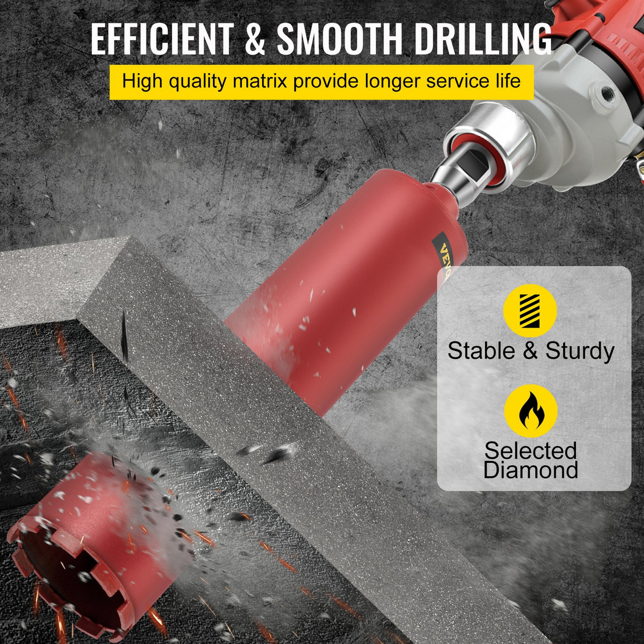 Dry Diamond Core Drill 4"/101mm Dia &14" Long Adapts Concrete Masonry