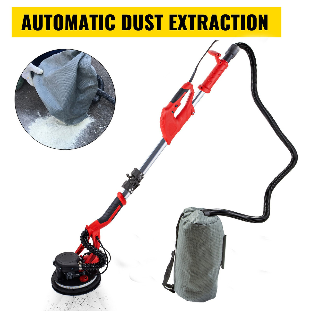 Drywall Sander Electric Drywall Sander 850W Foldable with Strip Light Vacuum Bag