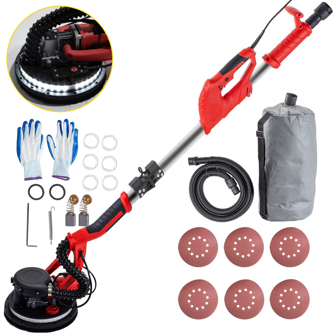 Drywall Sander Electric Drywall Sander 850W Foldable with Strip Light Vacuum Bag