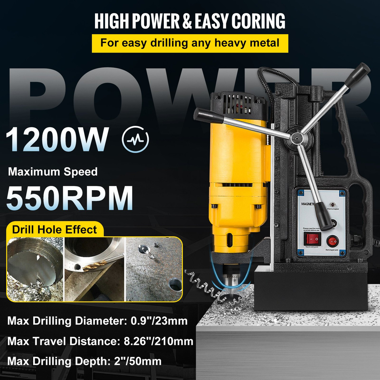 1200W J1Z-23 Magnetic Drill Press 0.9" Boring 3050LBS Magnet Force