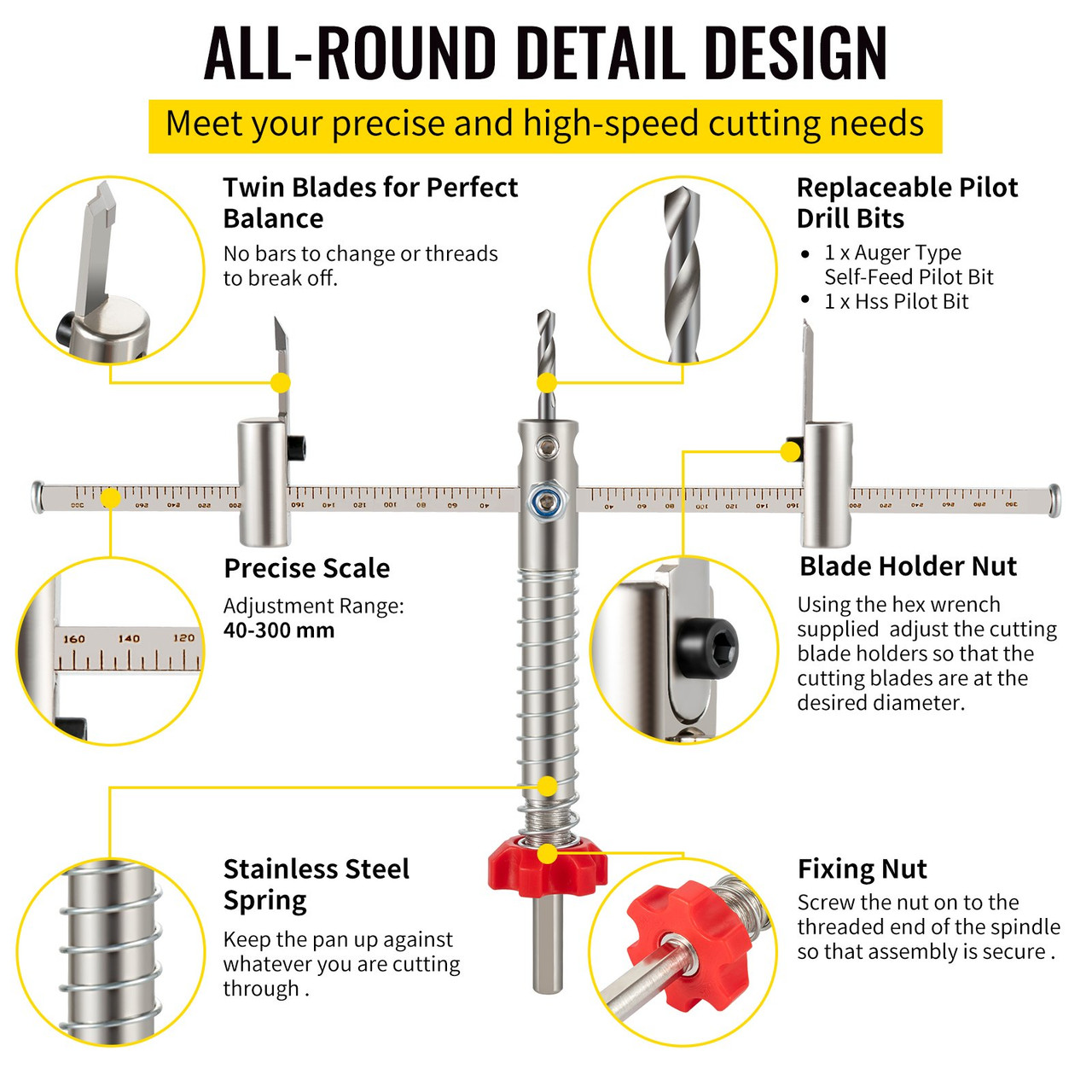 Adjustable Hole Saw Cutter Kit Hole Cutter 1-5/8" to 11-13 /16" w/ Shield