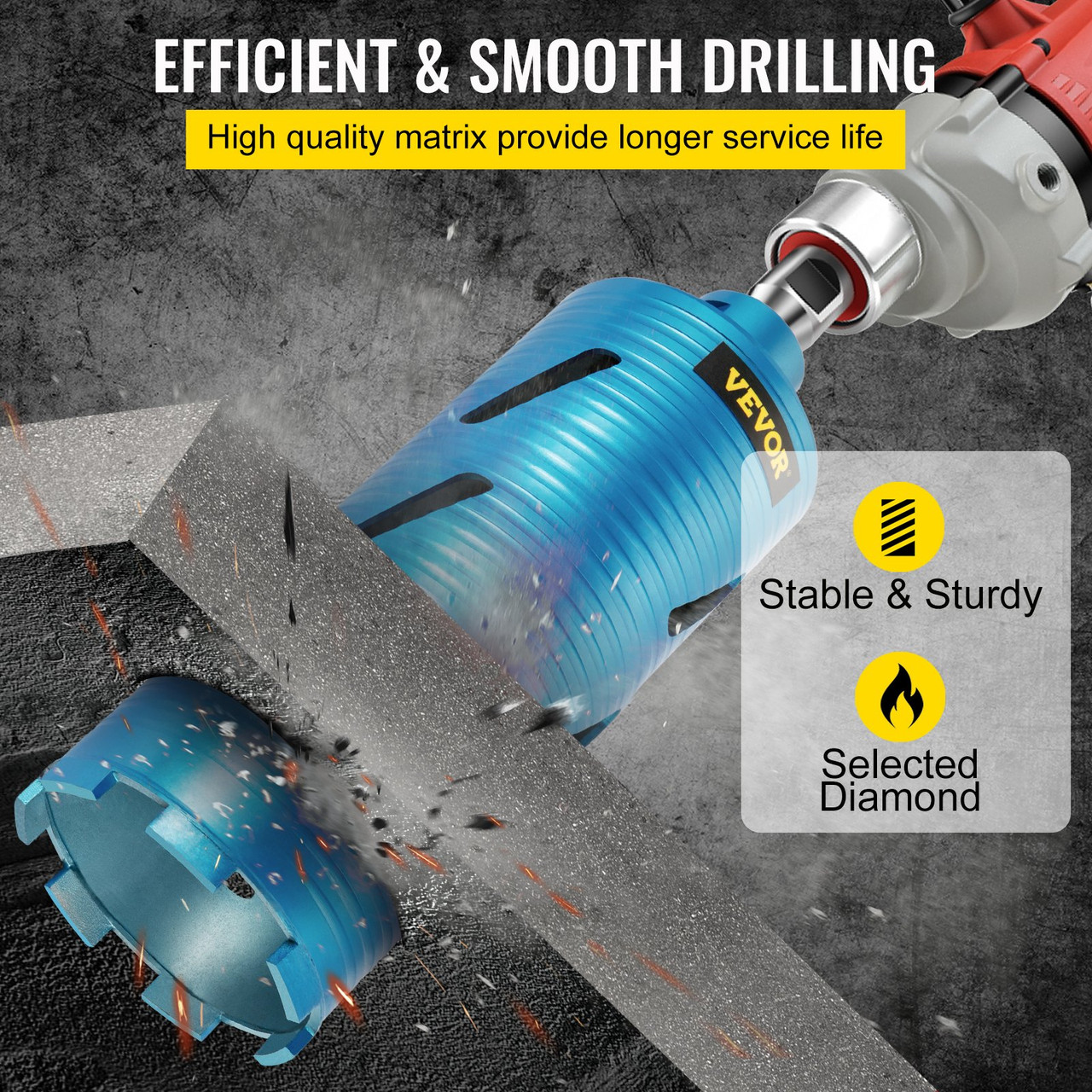 Dry Diamond Core Drill 4" Dia. & 9.5" Long Adapts Concrete Masonry Brick