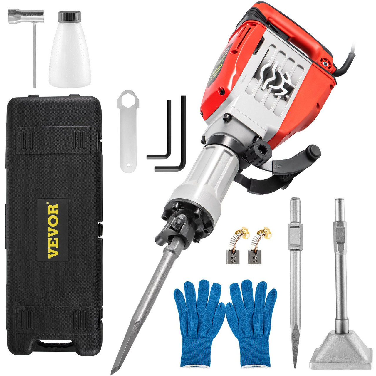 Demolition Jack Hammer, 3800W 1800BPM, 1-1/8' Hex Heavy Duty Concrete Breaker Chisel, Case & Gloves, 110V Industrial Electric Jackhammer for Demolishing, Chipping & Demo, CE Approved, Red