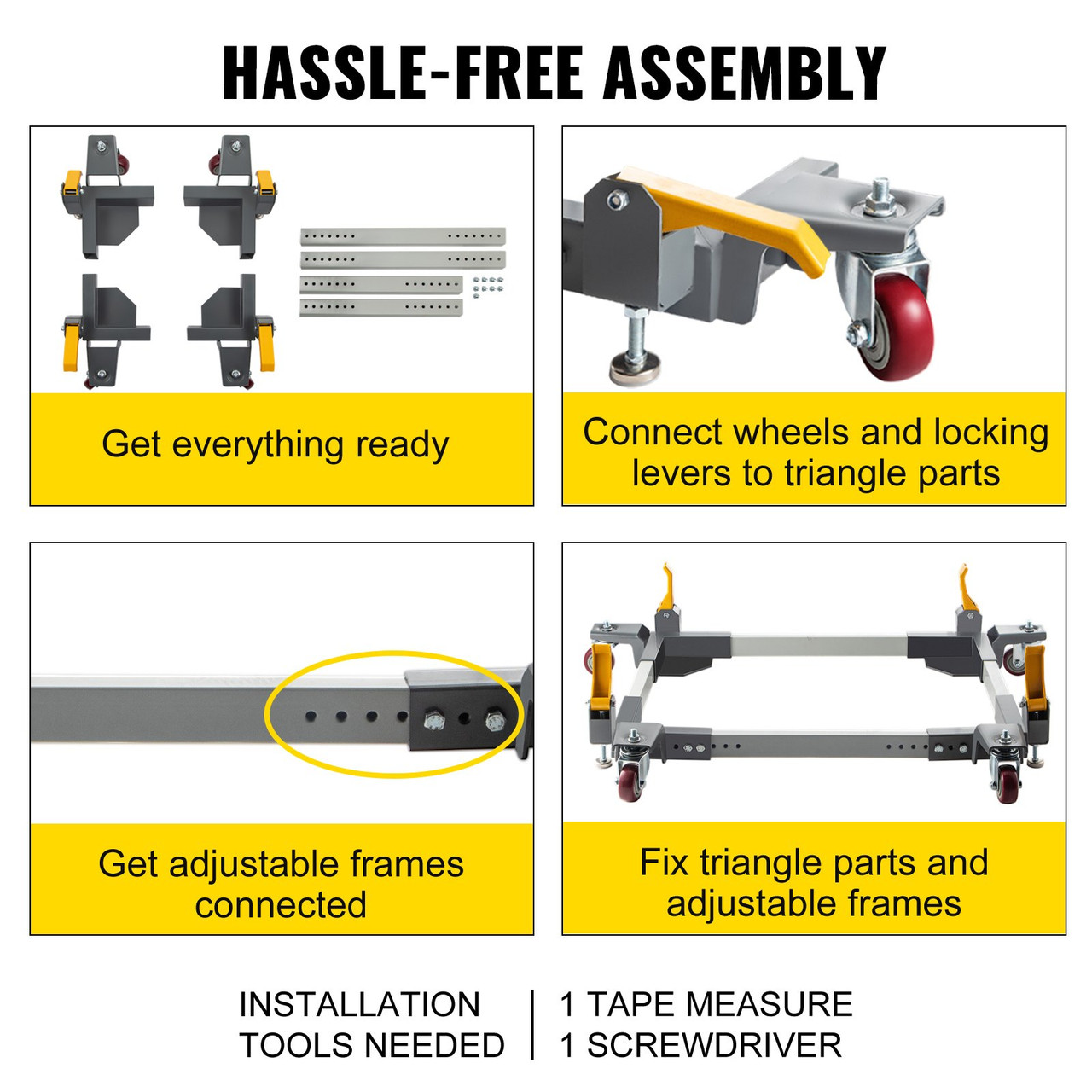 Adjustable Universal Mobile Base 1500LBS Load-Bearing Capacity Heavy-Duty Mobile Base Rolling Mobile Base for Mobilizing Woodworking Equipemnt, Fridge, Washing Machine