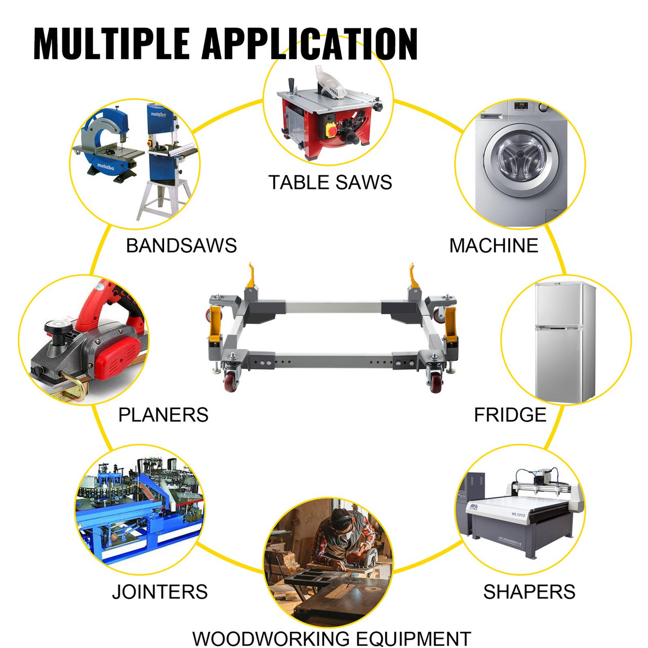 Adjustable Universal Mobile Base 1500LBS Load-Bearing Capacity Heavy-Duty Mobile Base Rolling Mobile Base for Mobilizing Woodworking Equipemnt, Fridge, Washing Machine