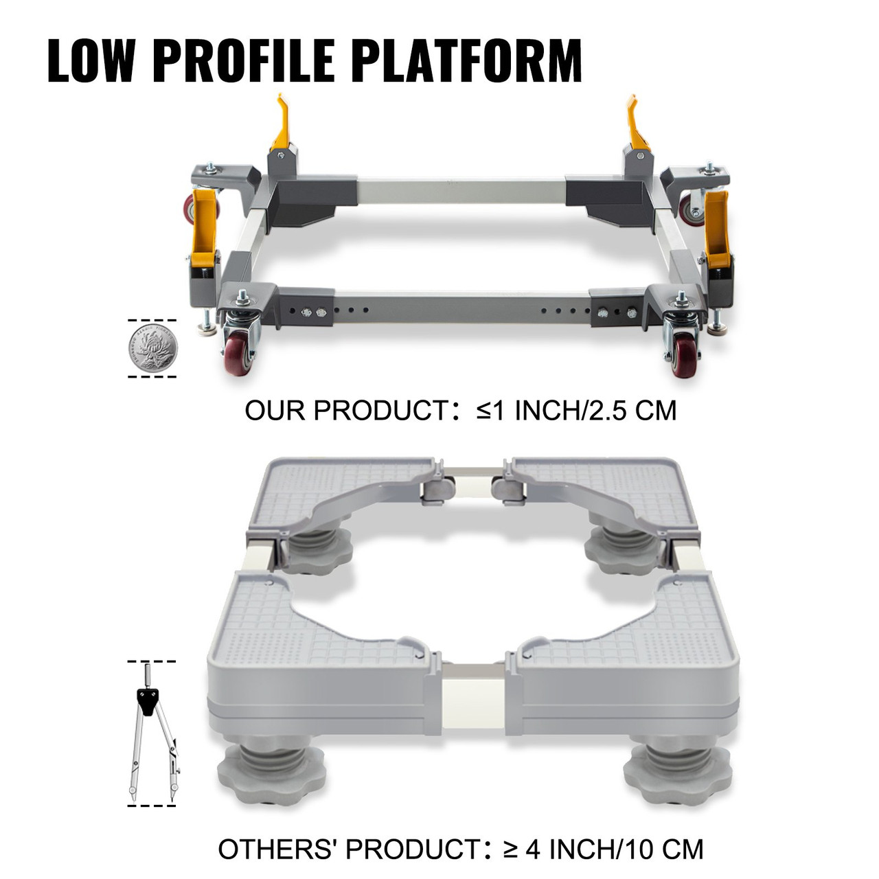 Adjustable Universal Mobile Base 1500LBS Load-Bearing Capacity Heavy-Duty Mobile Base Rolling Mobile Base for Mobilizing Woodworking Equipemnt, Fridge, Washing Machine
