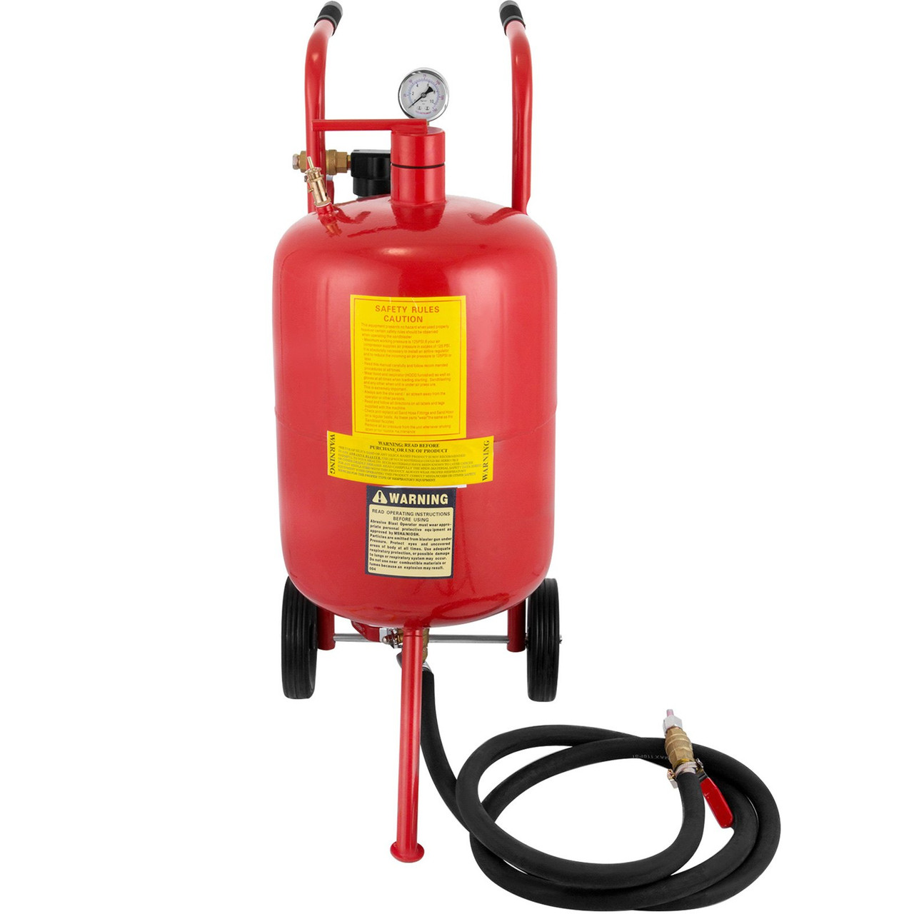 10 Gallon/40L Sandblaster Equipped with Nozzle Shut-Off Valve Pressure Gauge Ceramic Nozzle 2.5m Hose Filling Funnel Watertrap 6" Rubber Wheels Grit Blasting Blast Sandblasting