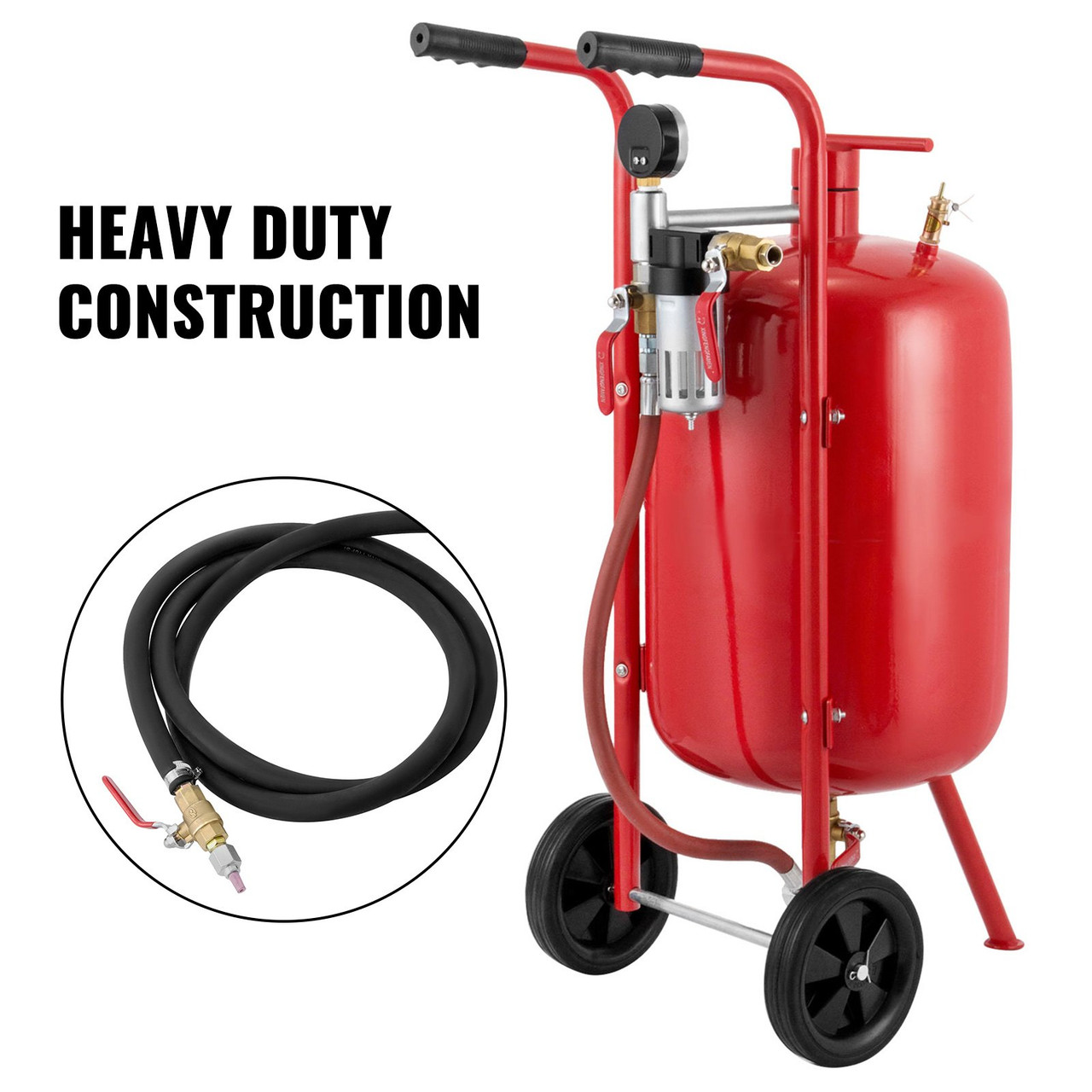 10 Gallon/40L Sandblaster Equipped with Nozzle Shut-Off Valve Pressure Gauge Ceramic Nozzle 2.5m Hose Filling Funnel Watertrap 6" Rubber Wheels Grit Blasting Blast Sandblasting