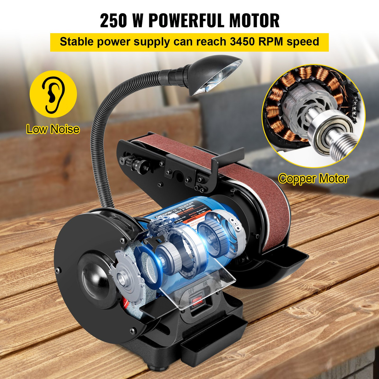 2" Belt Sander and 6" Disc Sander With Sturdy Base & LED Working Lamp