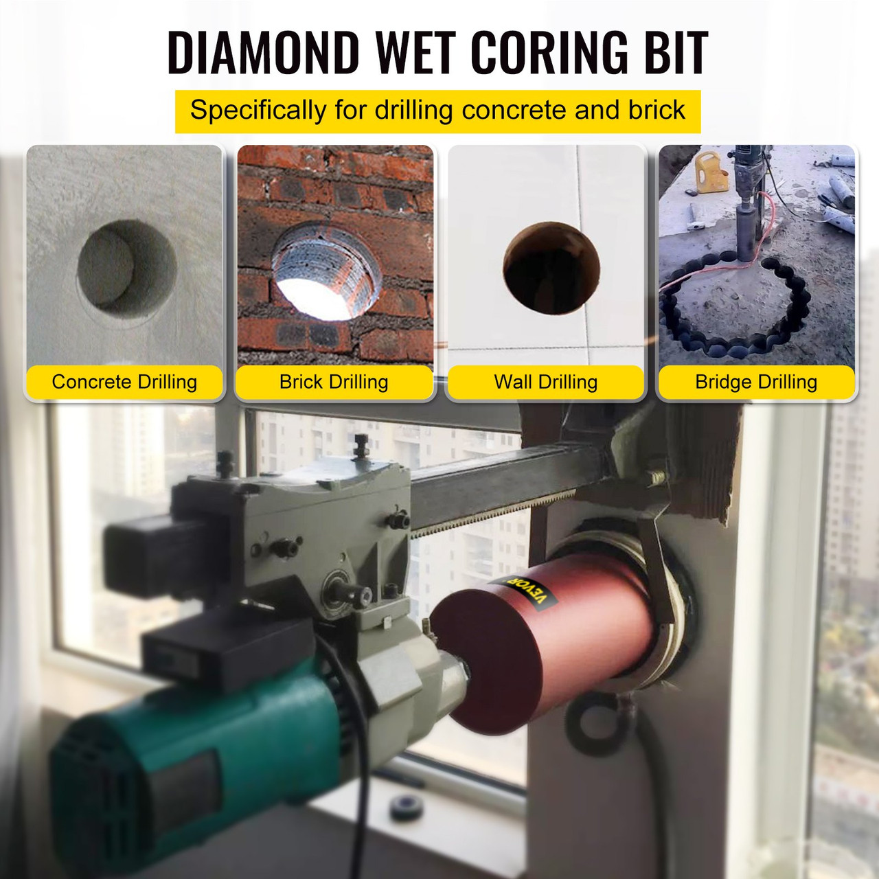 Diamond Core Drill, 8"/203mm Diameter Core Drill Bit, 14"/355mm Concrete Core Drill Bit, 5/8"-11 Thread Core Bit, Dry/Wet Drill Core Bits w/a Blade, Diamond Wet Coring Bit For Concrete Brick