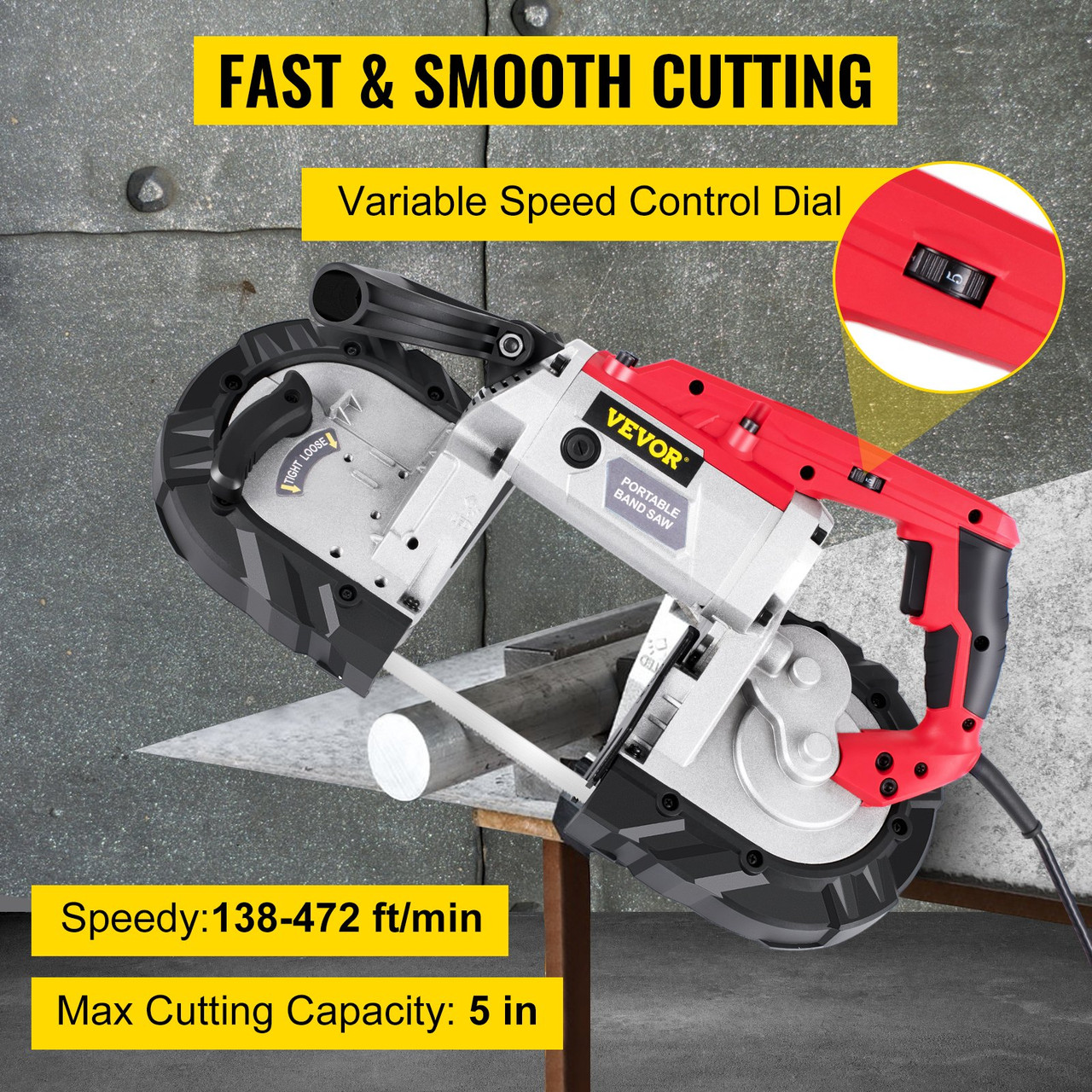 Portable Band Saw, 5Inch Cutting Capacity Cordless BandSaw, Variable Speed  Hand held Band Saw,10Amp Motor