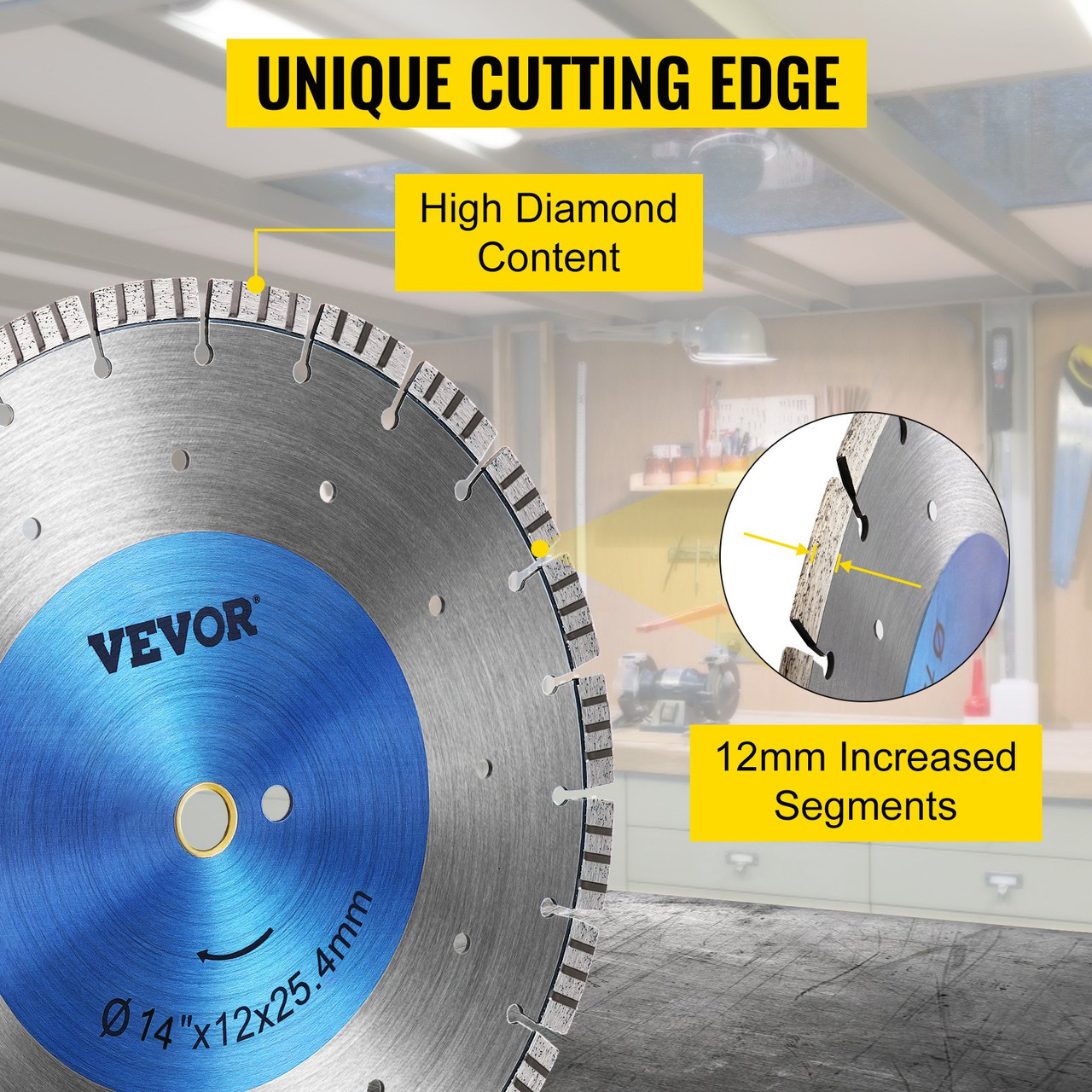 Diamond Blade 14" Concrete Saw Blade Wet or Dry Segmented Cutting Wheel Masonry Wet Saw Blade General Purpose Power Saw 0.47in Tall Segment Blade Diamond Blades for Concrete Brick Block Masonry