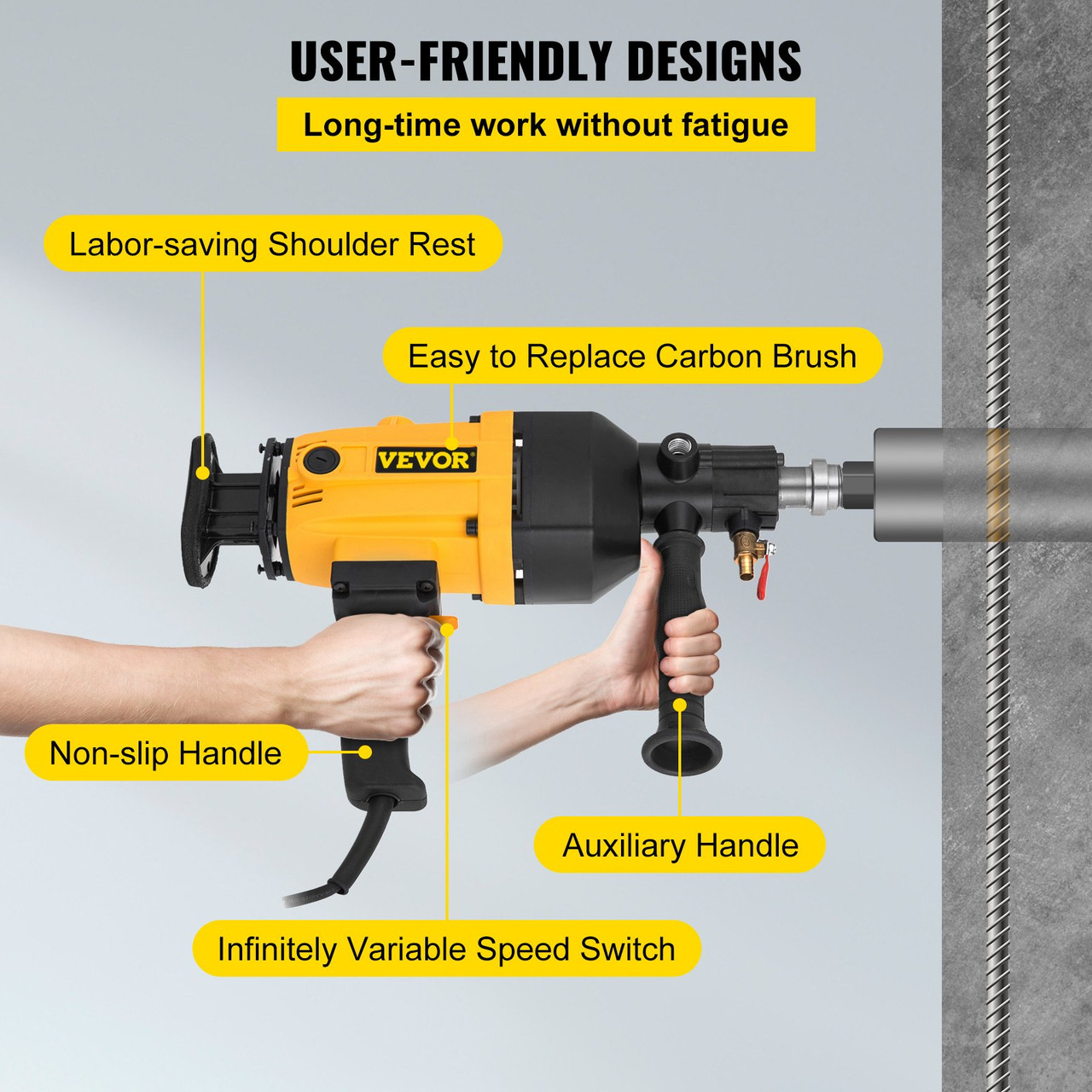 Diamond Core Drill, 2180W 6'/160 mm, 1600RPM Variable Speed Core Drill Rig with Portable Case, Handheld Drilling Machine for Hard Stone, Concrete, Marble, Granite, Brick