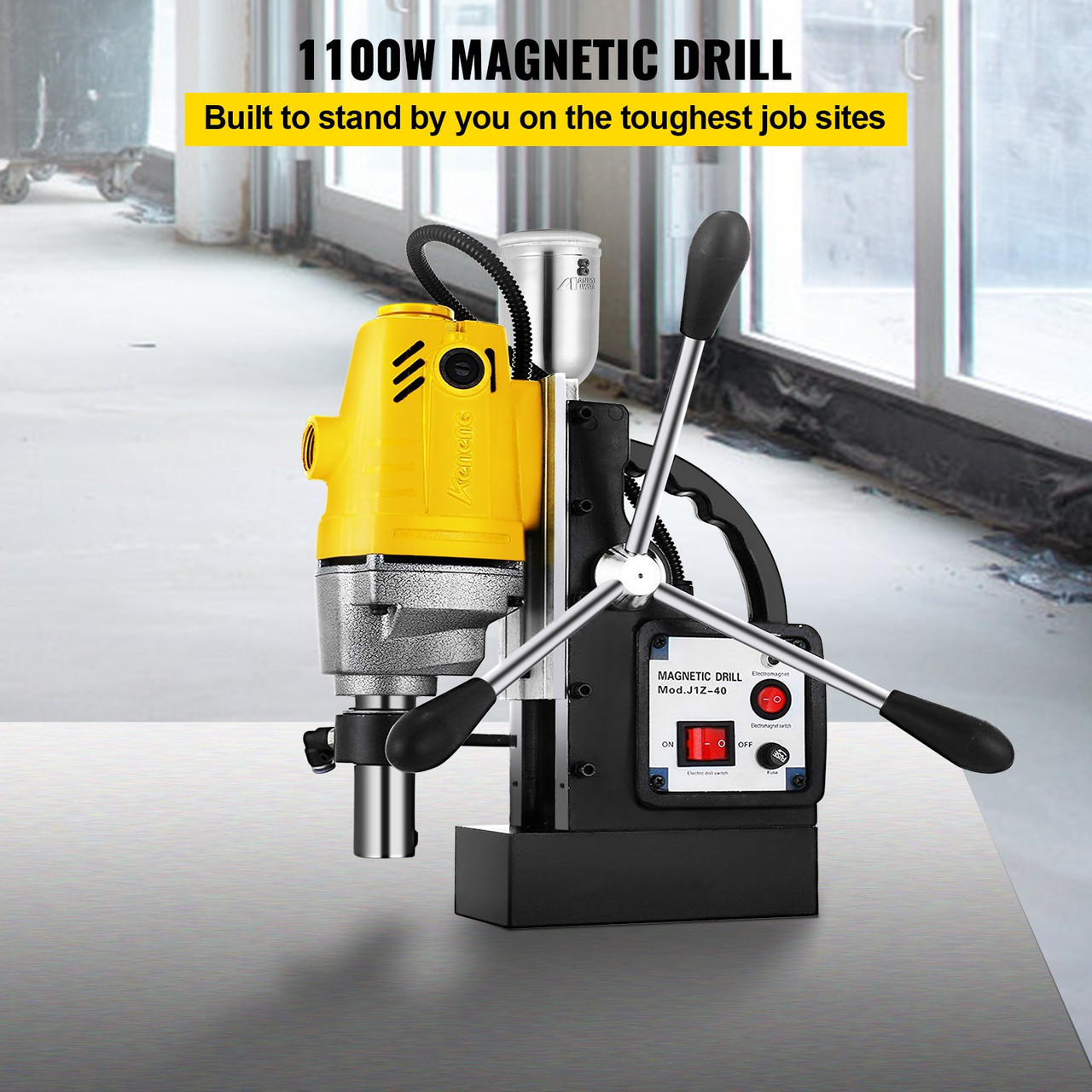 1100W Magnetic Drill Press with 1-1/2 Inch (40mm) Boring Diameter MD40 Magnetic Drill Press Machine 2810 LBS Magnetic Force Magnetic Drilling System 670 RPM Portable Electric Magnetic Drill