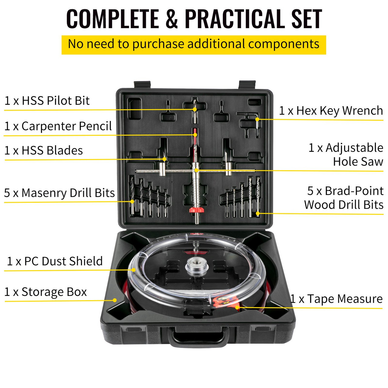 Adjustable Hole Saw Cutter Kit Hole Cutter 1-5/8" to 8" w/PC Dust Shield