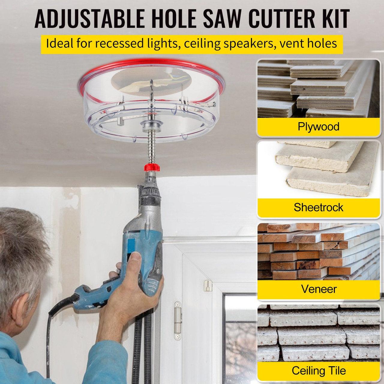 Adjustable Hole Saw Cutter Kit Hole Cutter 1-5/8" to 8" w/PC Dust Shield