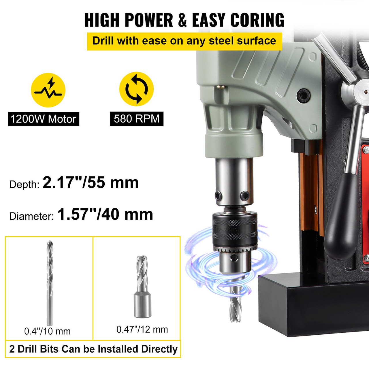 Mag Drill Press Electric Magnetic Drill 1200W 1.57" Magnetic Base Drill
