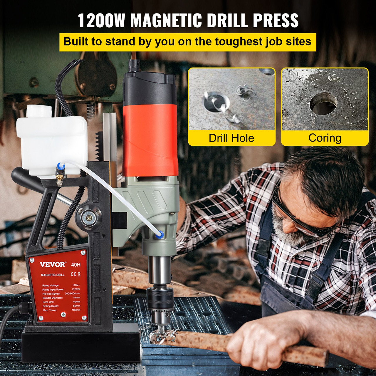 Mag Drill Press Electric Magnetic Drill 1200W 1.57" Magnetic Base Drill