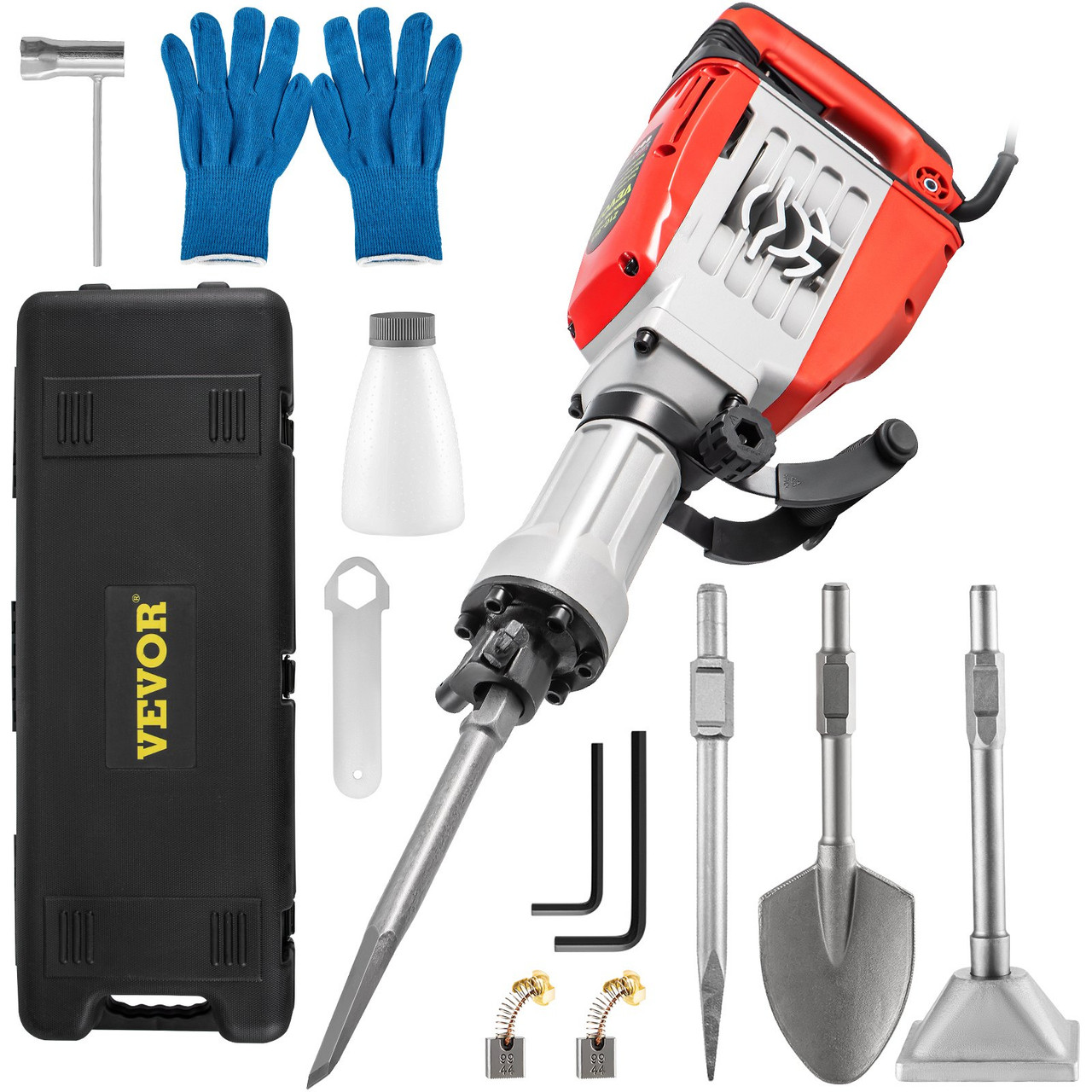 Demolition Jack Hammer, 3800W 1800BPM, 1-1/8' Hex Heavy Duty Concrete Breaker  4 Chisels, Case and Gloves, 110V Industrial Electric Jackhammer for Demolishing, Chipping & Demo, CE Approved