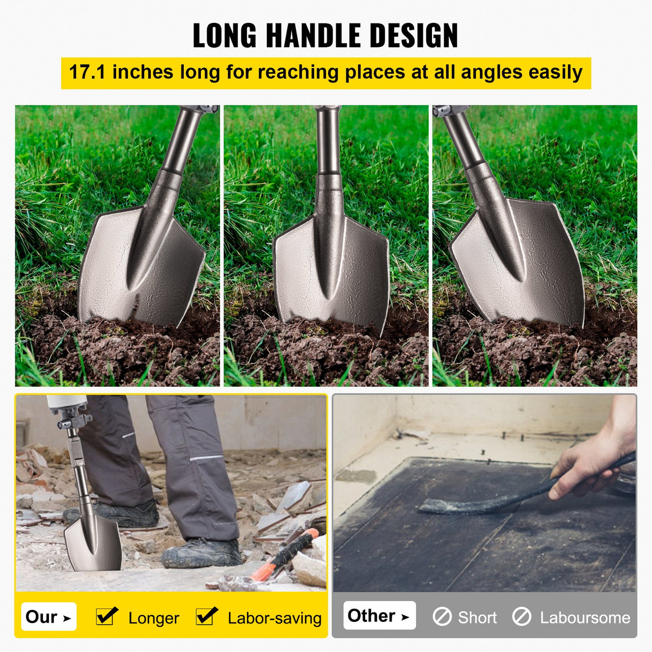 Clay Spade, 17.1' x 5.3', 1-1/8' Hex Jackhammer Bit Fits for Electric ...