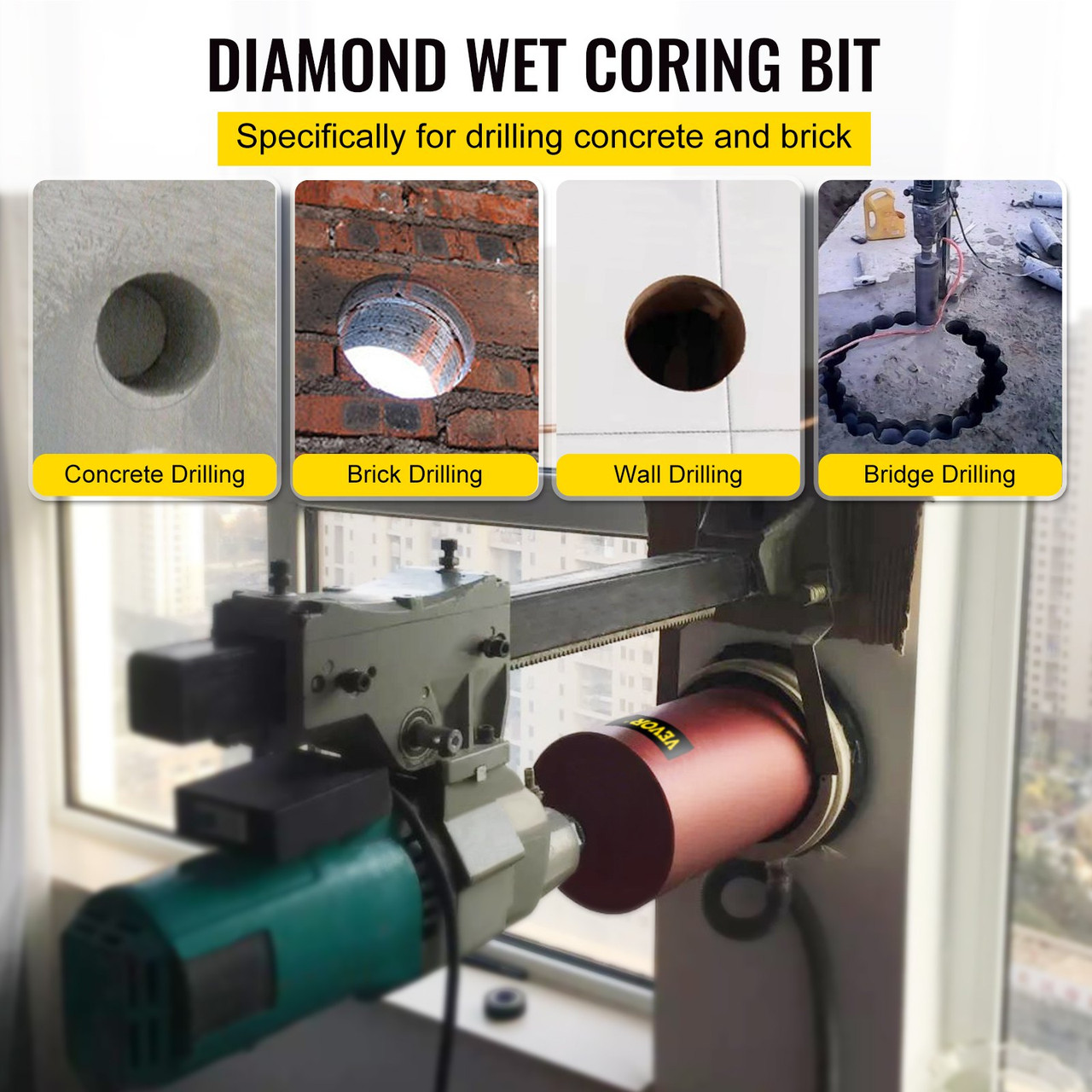 Diamond Core Drill, 6"/152mm Diameter Core Drill Bit, 14"/355mm Concrete Core Drill Bit, 5/8"-11 Thread Core Bit, Dry/Wet Drill Core Bits w/a Blade, Diamond Wet Coring Bit For Concrete Brick