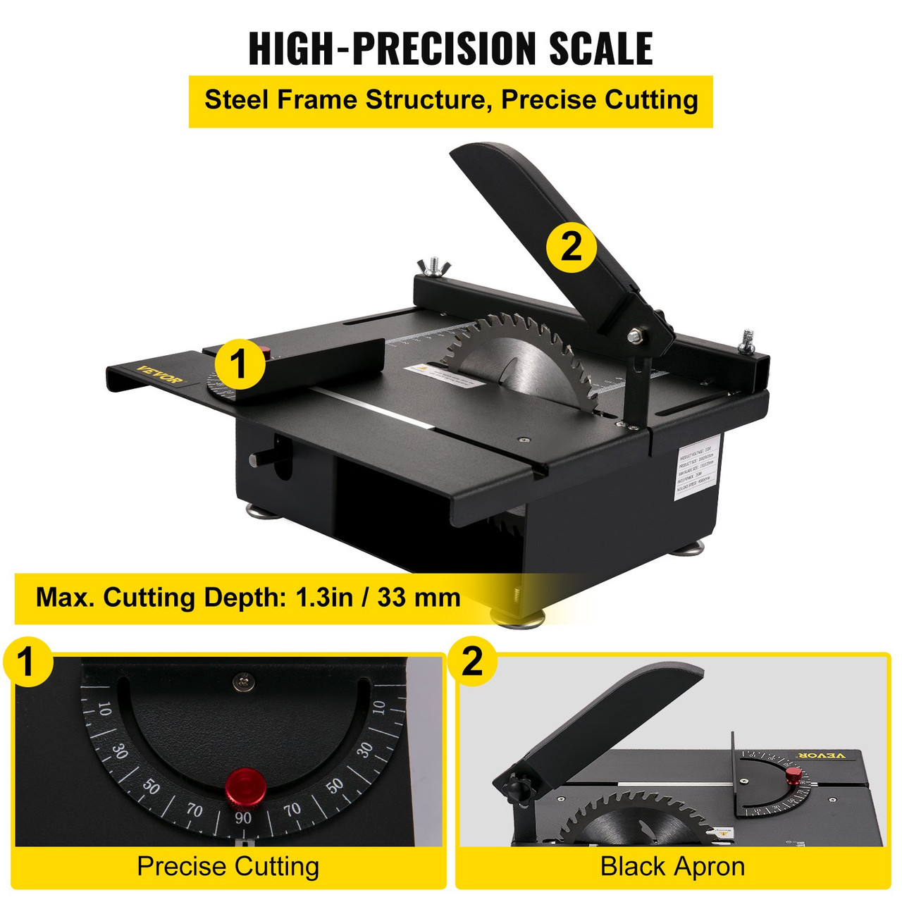 Mini Table Saw, 200W Hobby Table Saw for Woodworking, 0-90 Angle Cutting Portable DIY Saw, 4000RMP Multifunctional Table Saws, 1.57in Cutting Depth with Black Apron (Cutting/Polishing Set)