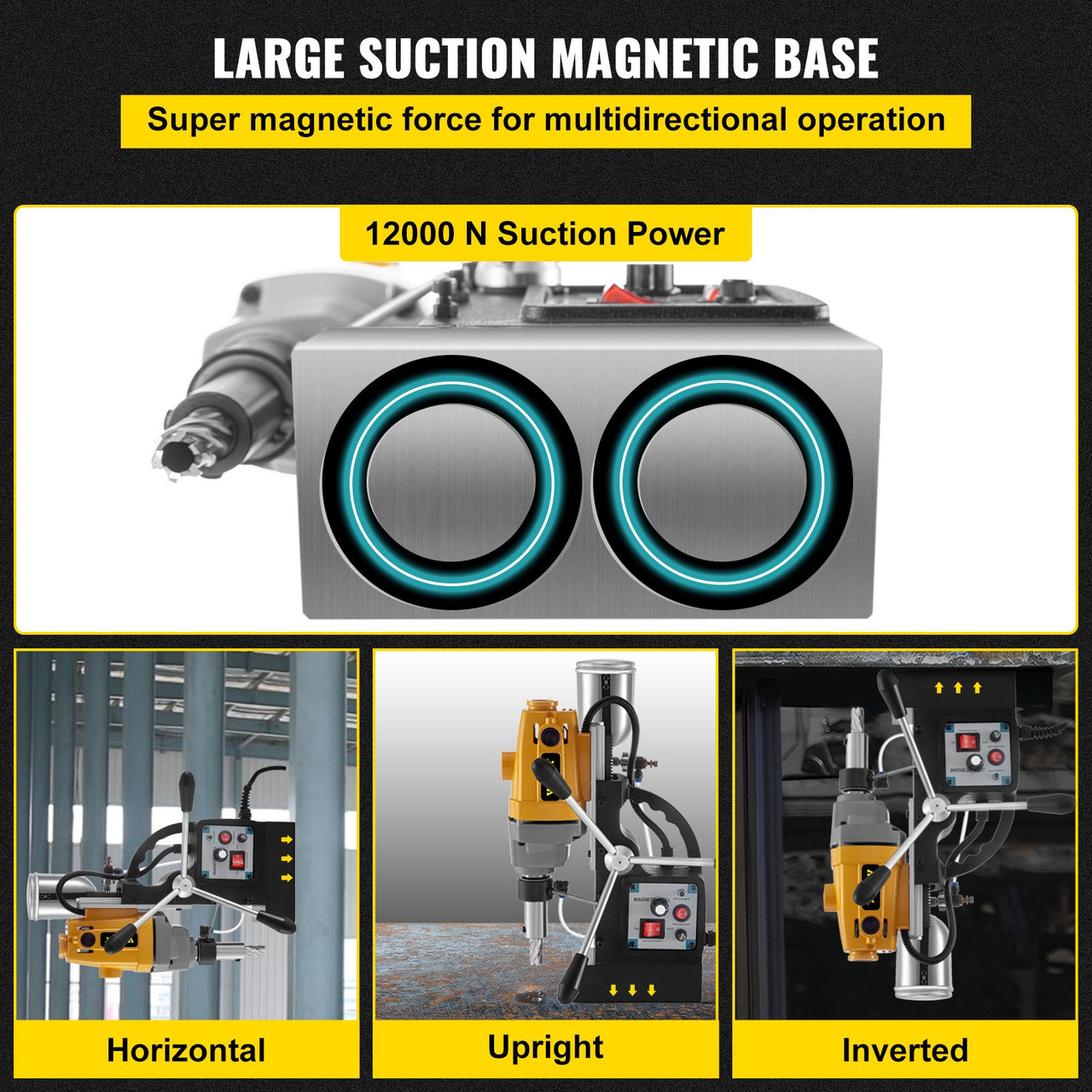 Mag Drill, 200-550RPM Stepless Speed Electromagnetic Drill Press, 2.16" Depth 1.57" Dia Magnetic Core Drill, 2700LBS Boring Tool Drill Press, 1100W Drill Press, 6 PCS HSS Annular Cutter Kit