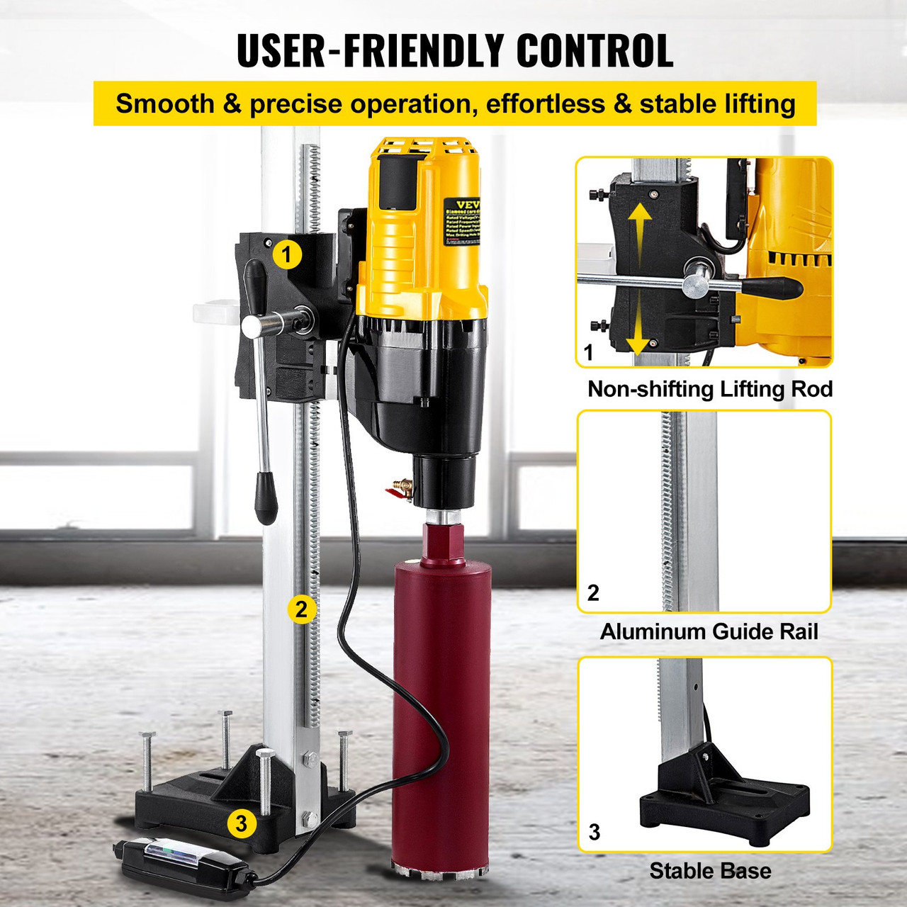 Core Drill Machine 305MM/12 Inches Core Drill Rig 4800W Powerful Rugged Diamond Concrete Core Drill with Stand Tool Wet Dry Concrete Brick Block Drilling (Drill Bit Diameter: 4"/100MM)