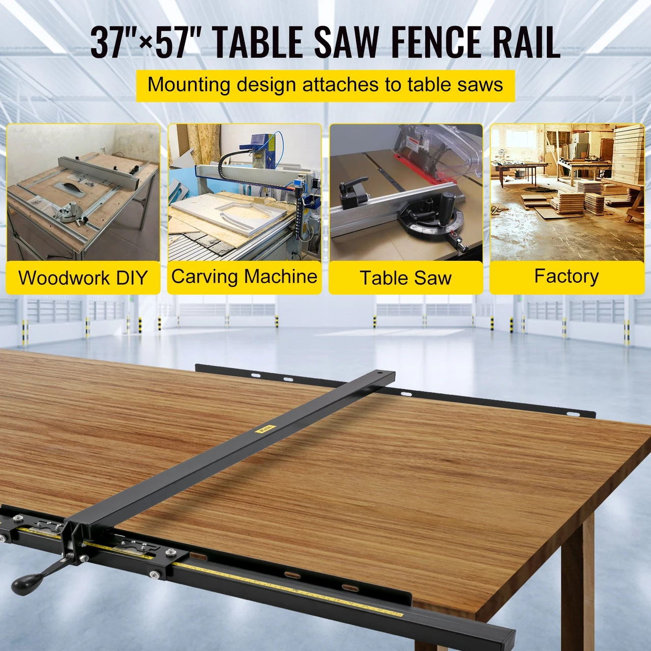 Table Saw Rip Fence and Rail System 37" ? 57" Wide w/ Front Guide Bar